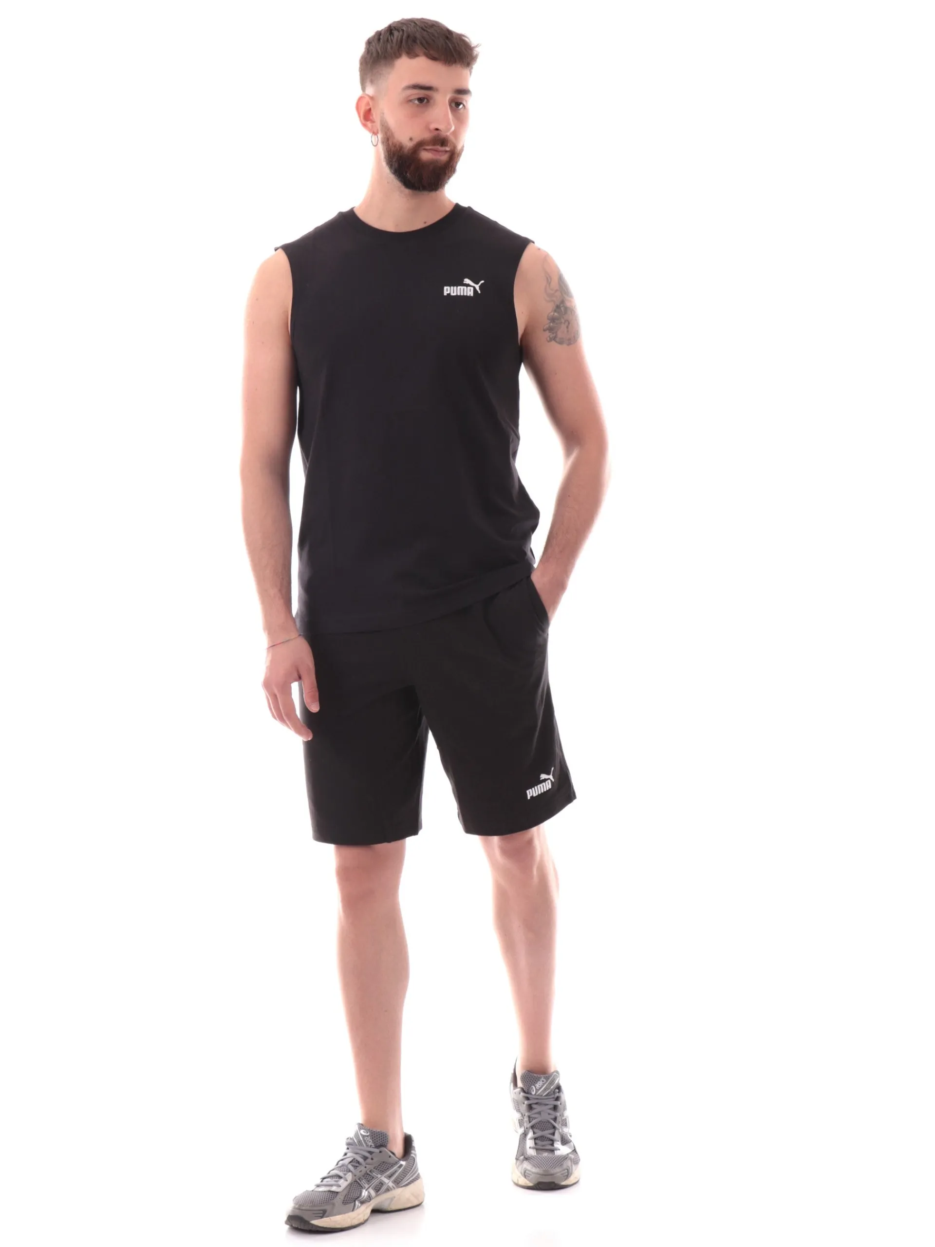 PUMA Maglie*Canotta nera girocollo da uomo logo a contrasto 682626