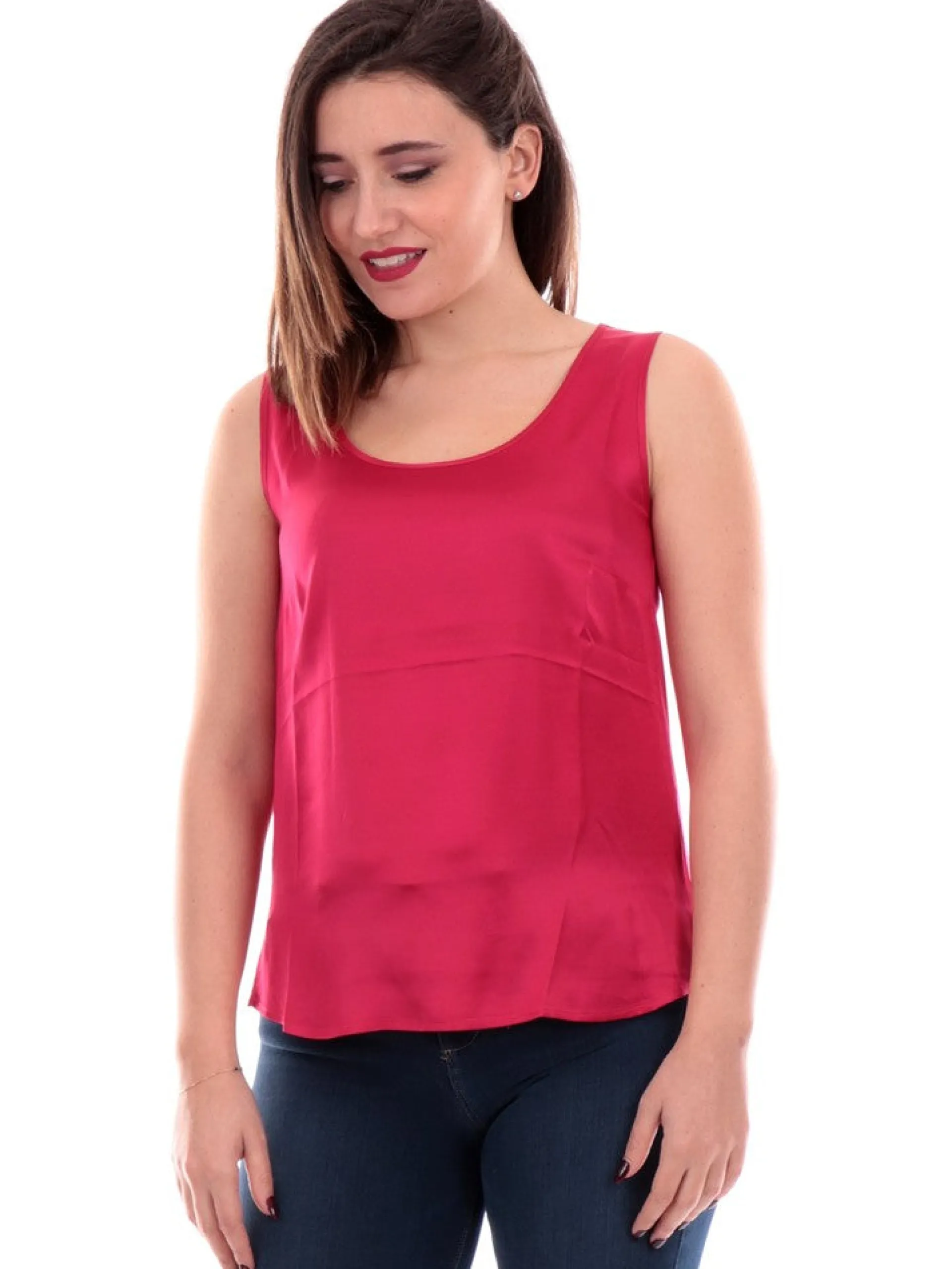 ANIS Maglie*Canotta raso fucsia da donna scollo a U 2431060