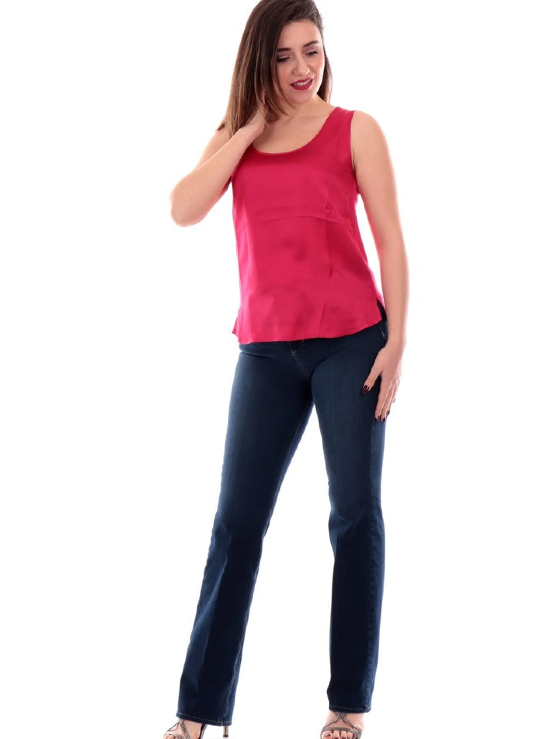 ANIS Maglie*Canotta raso fucsia da donna scollo a U 2431060