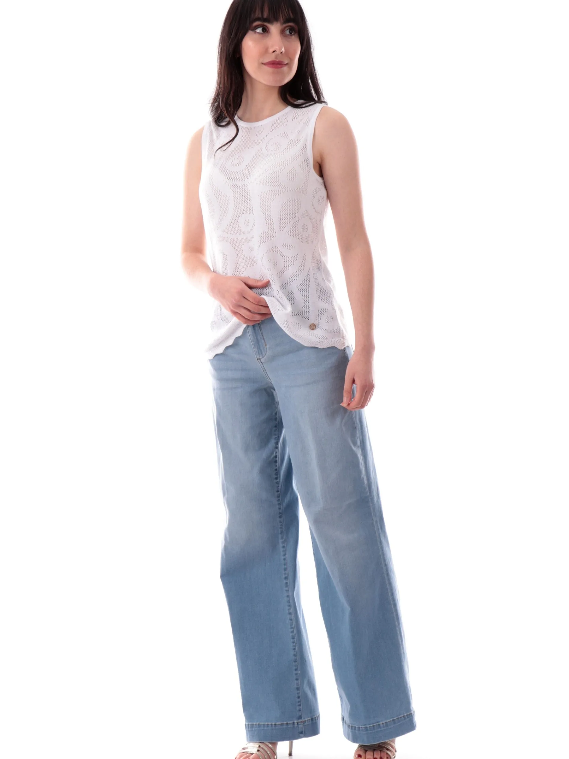 YES ZEE Maglie*Canotta donna in filo traforata bianca M227I900
