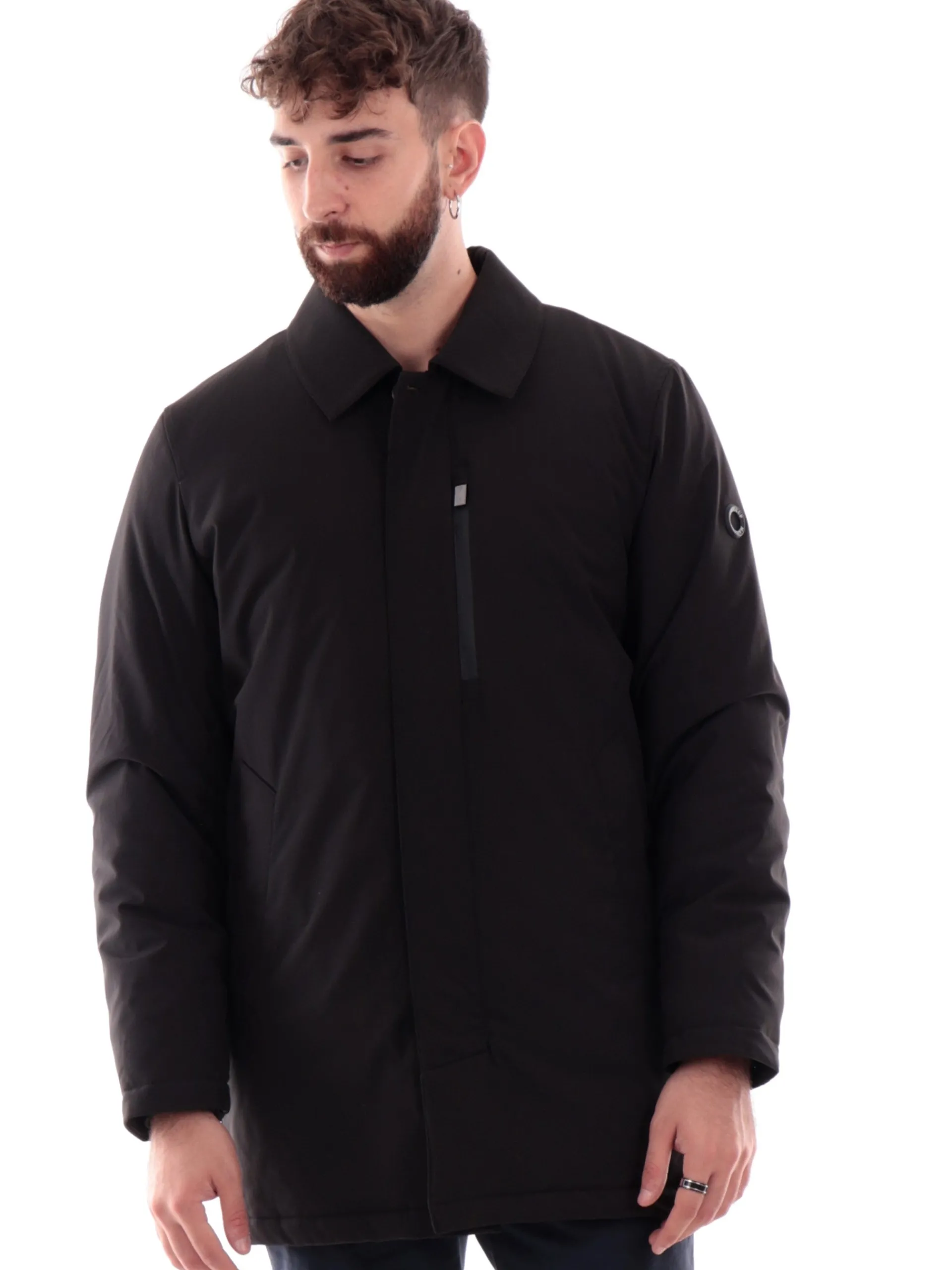 MARKUP Giubbotti*Cappotto nero da uomo realizzato in tessuto tecnico Softshell MK794014