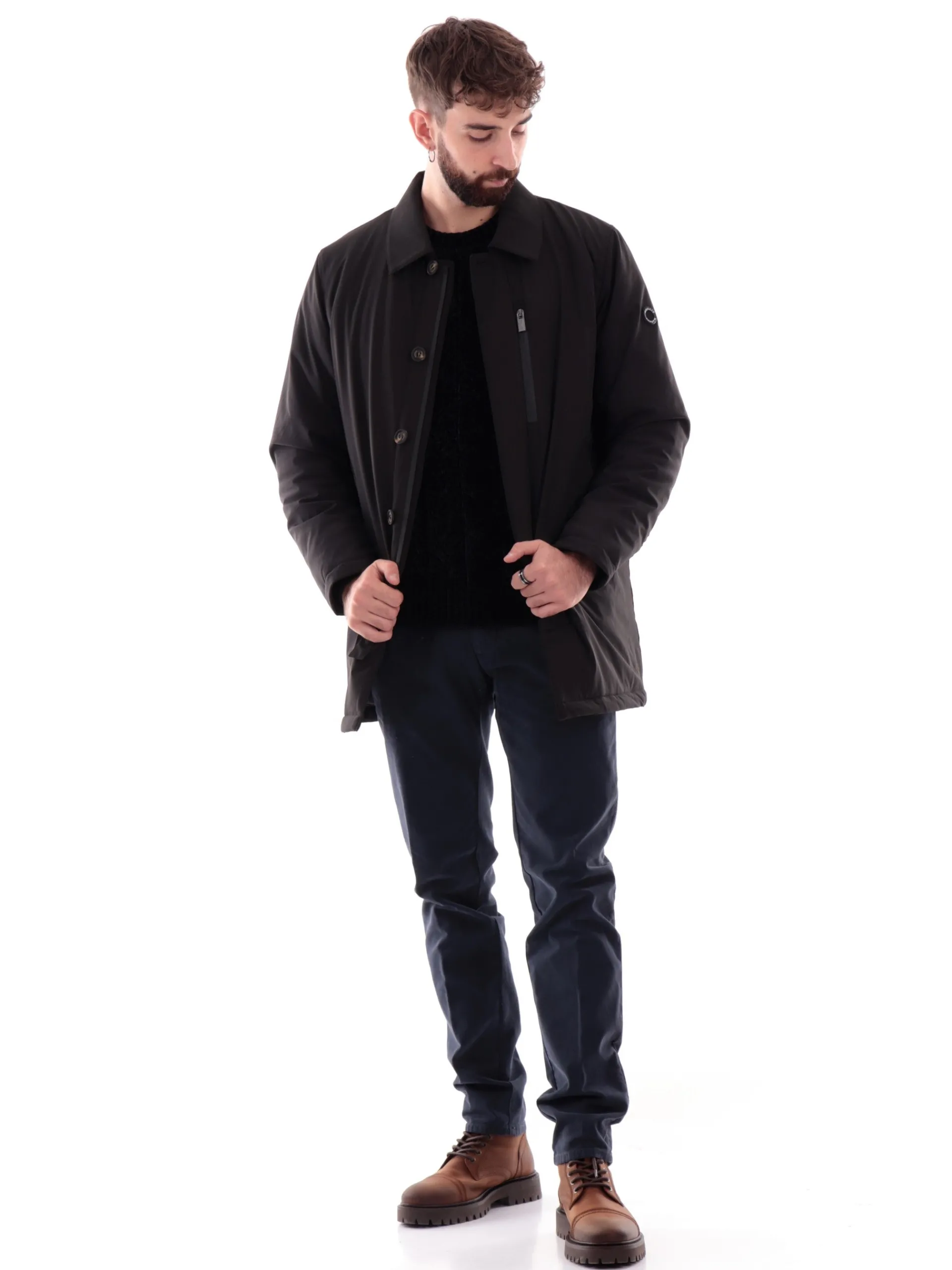 MARKUP Giubbotti*Cappotto nero da uomo realizzato in tessuto tecnico Softshell MK794014