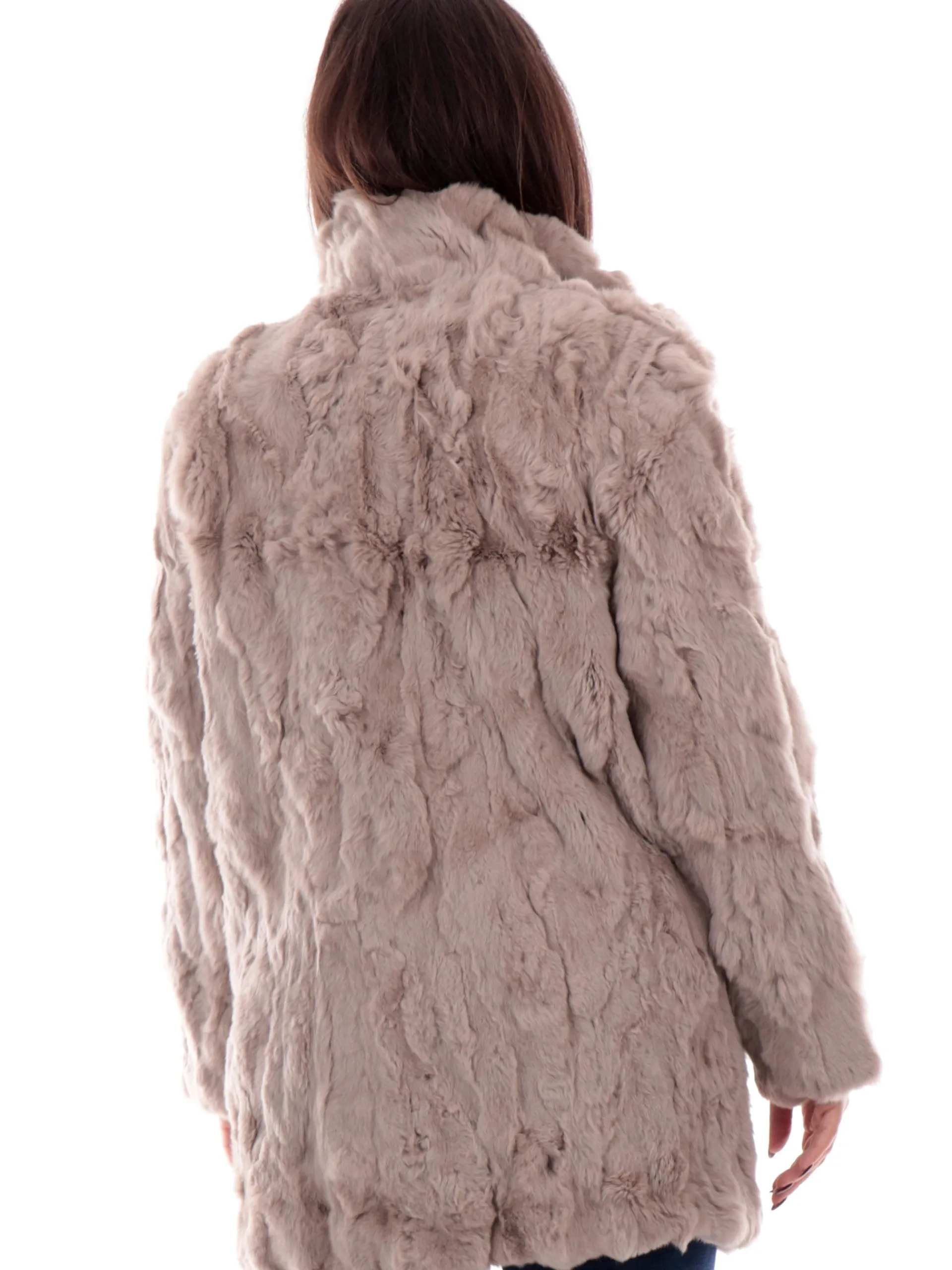 TAVUS Cappotti*Cappotto Pelliccia Rex beige da donna vera 100% lapin 24164