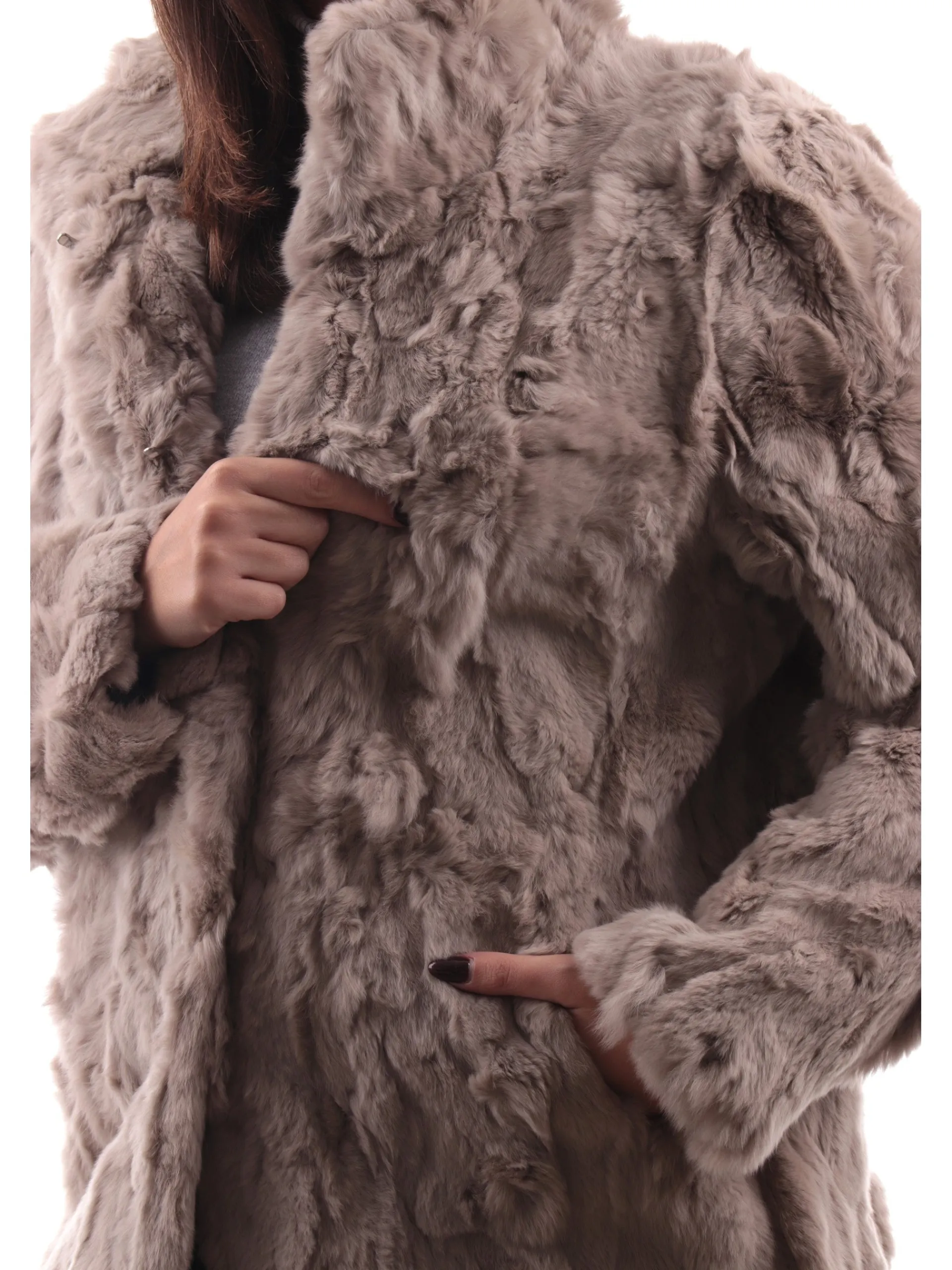TAVUS Cappotti*Cappotto Pelliccia Rex beige da donna vera 100% lapin 24164