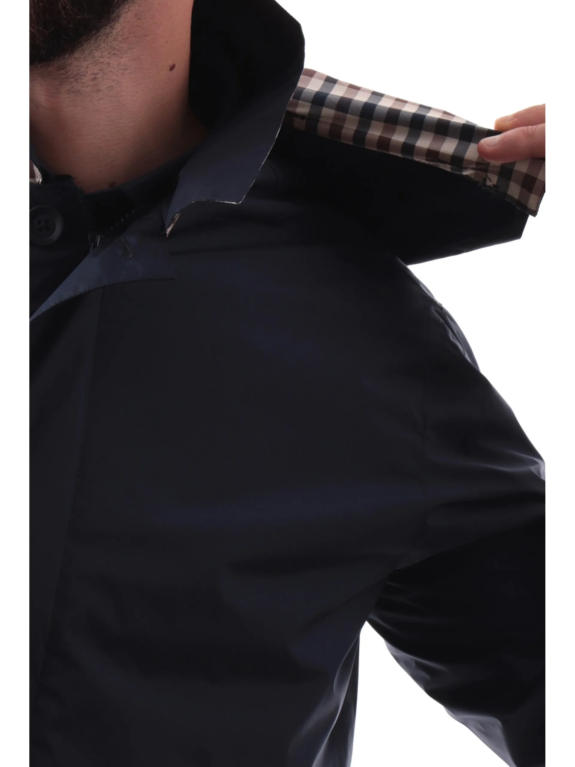 AQUASCUTUM Cappotti*Cappotto primaverile blu da uomo trench con cappuccio removibile AAB005JK014