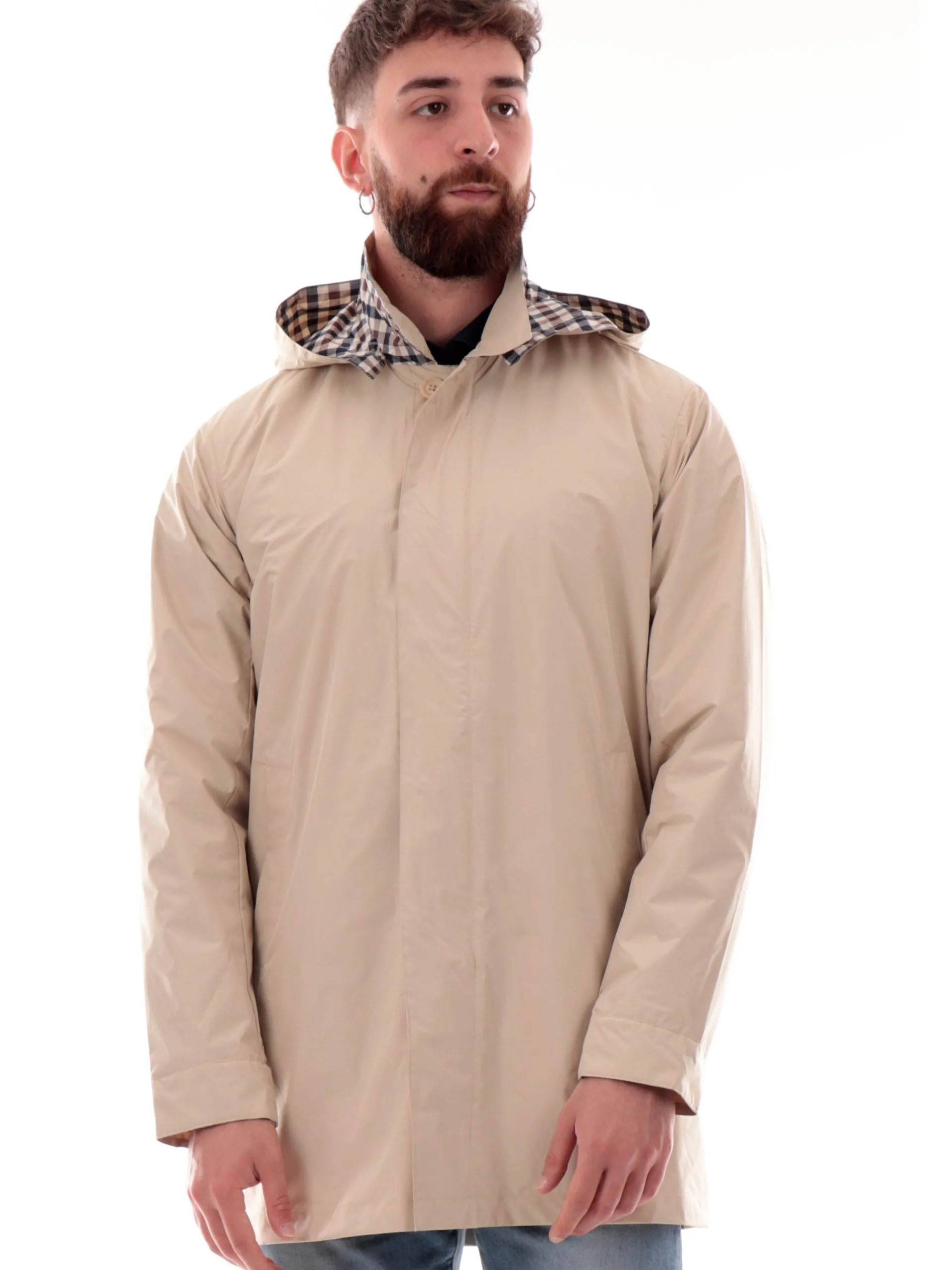 AQUASCUTUM Cappotti*Cappotto primaverile beige da uomo AAB005JK014