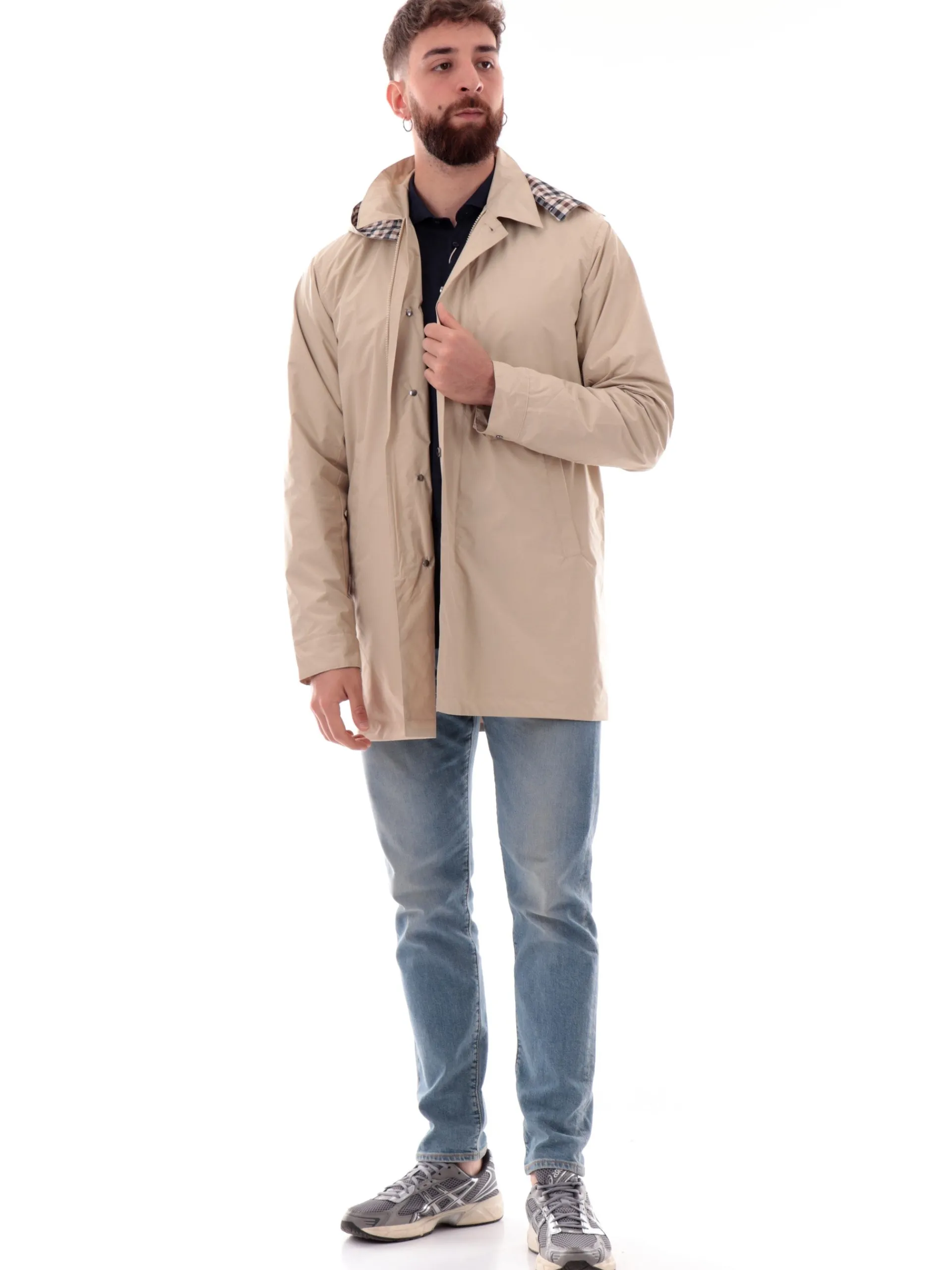 AQUASCUTUM Cappotti*Cappotto primaverile beige da uomo AAB005JK014
