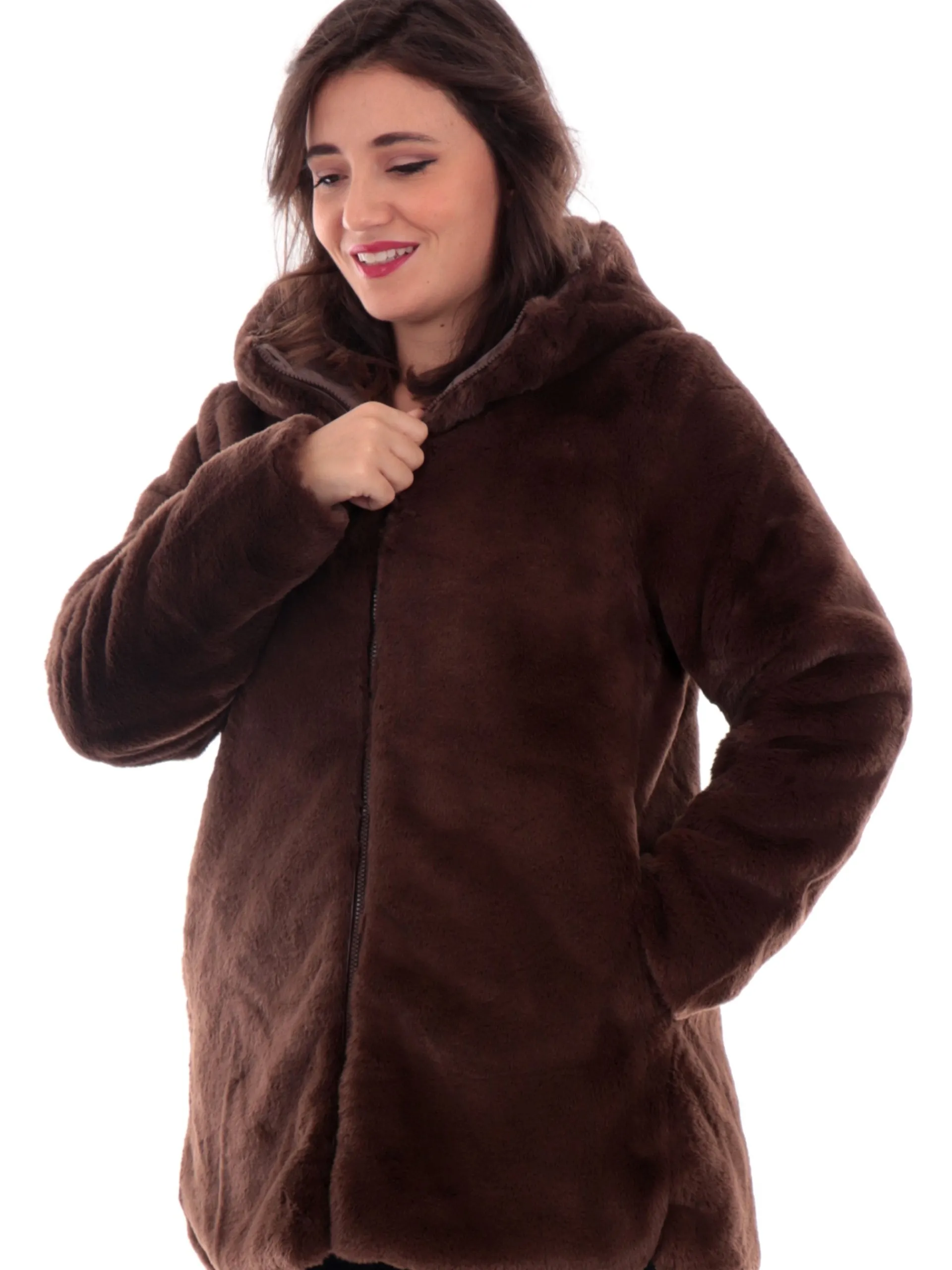SAVE THE DUCK Giubbotti*Cappotto reversibile Bridget marrone da donna teddy D40070WFURY19
