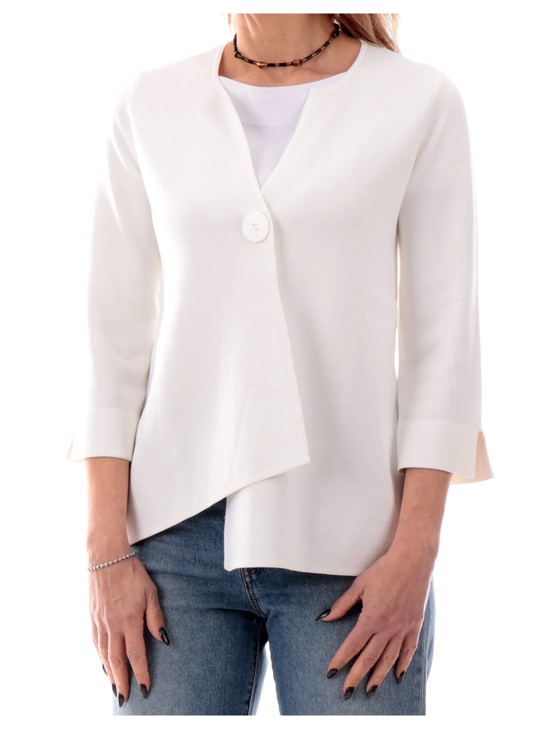 ANIS Maglie*Cardigan Bianco da donna con bottone 251W6170 002