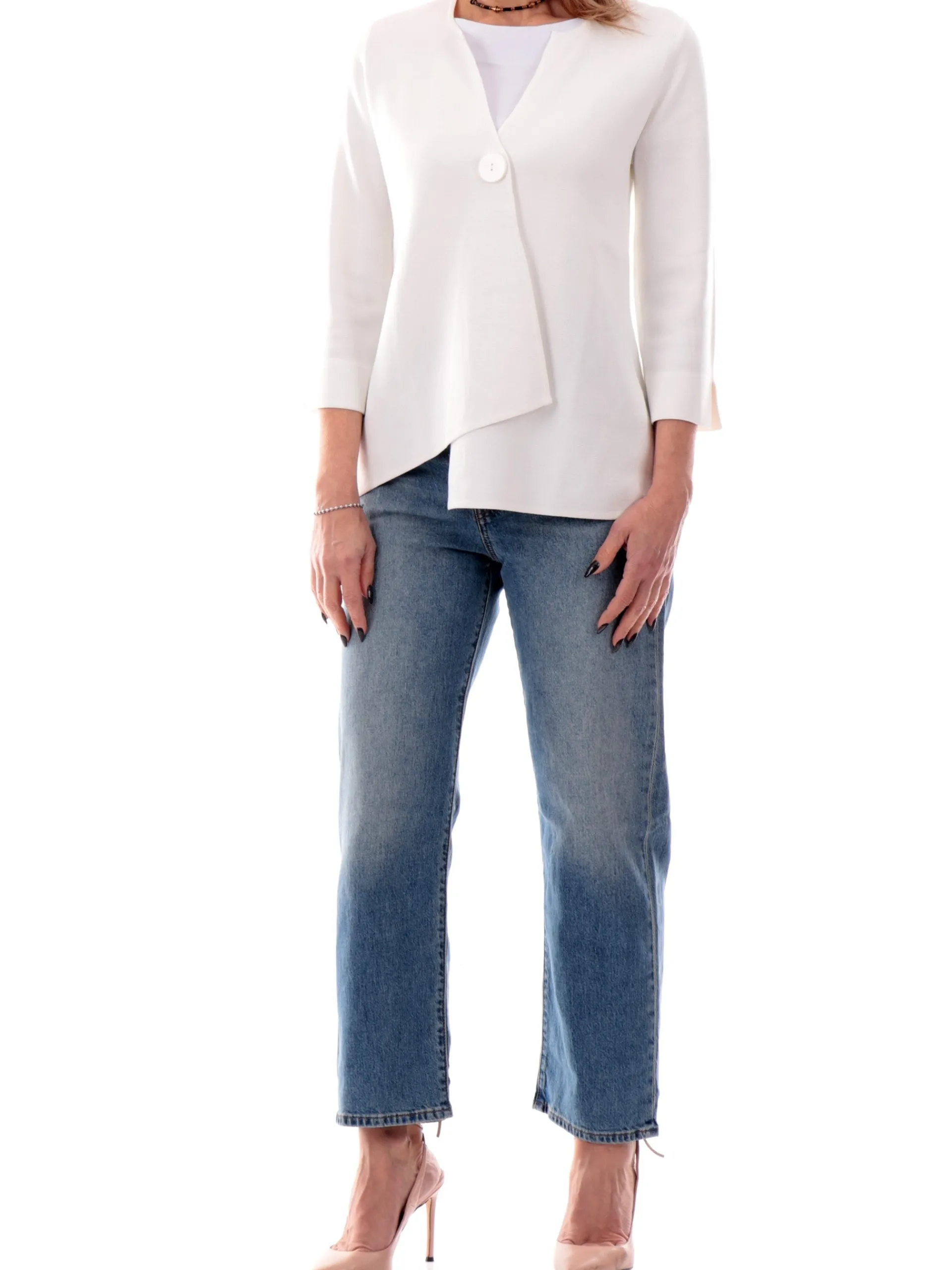 ANIS Maglie*Cardigan Bianco da donna con bottone 251W6170 002