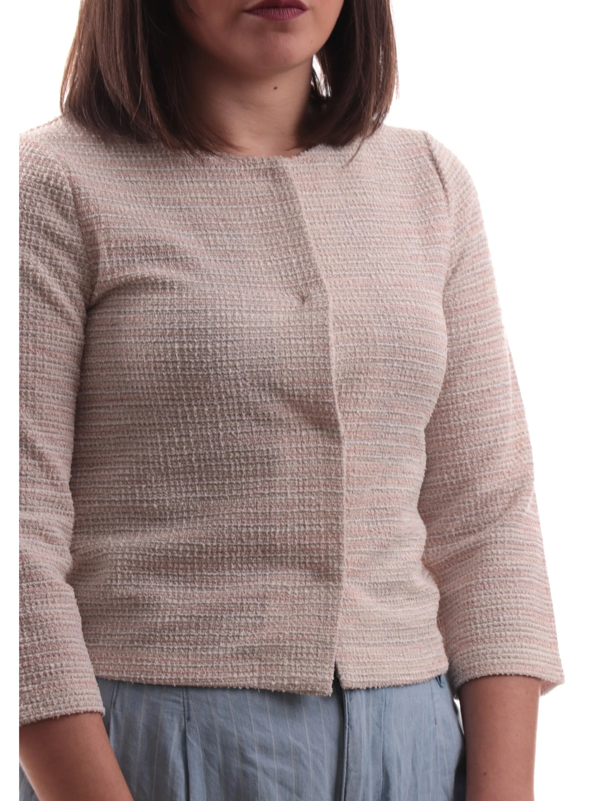 ANIS Giacche*Cardigan bianco e rosa lurex da donna maniche tre quarti 251W1331