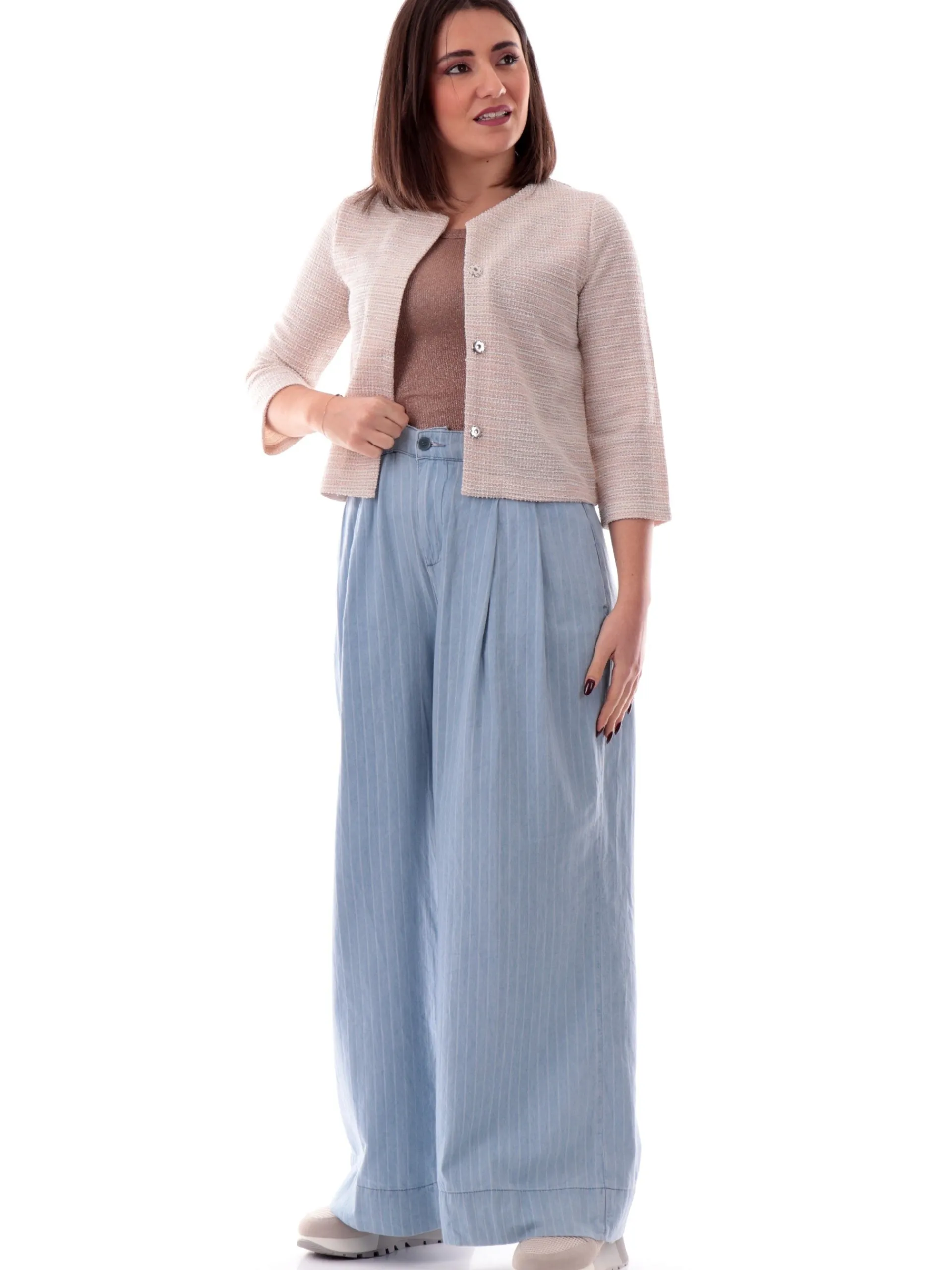 ANIS Giacche*Cardigan bianco e rosa lurex da donna maniche tre quarti 251W1331
