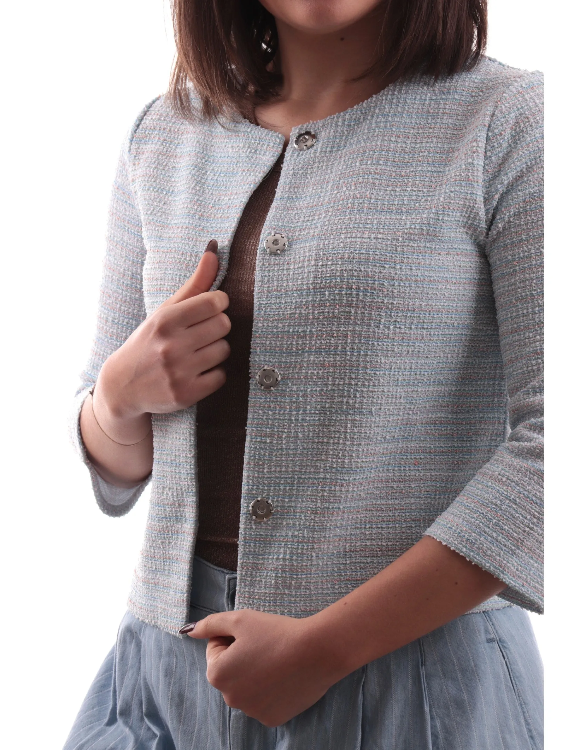 ANIS Giacche*Cardigan celeste lurex da donna maniche tre quarti 251W1331
