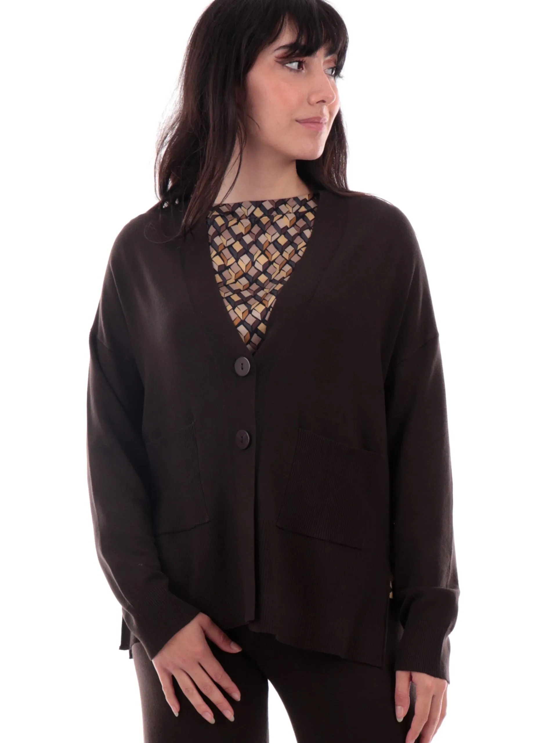 ANIS Maglie*Cardigan marrone da donna con bottoni 245W6025