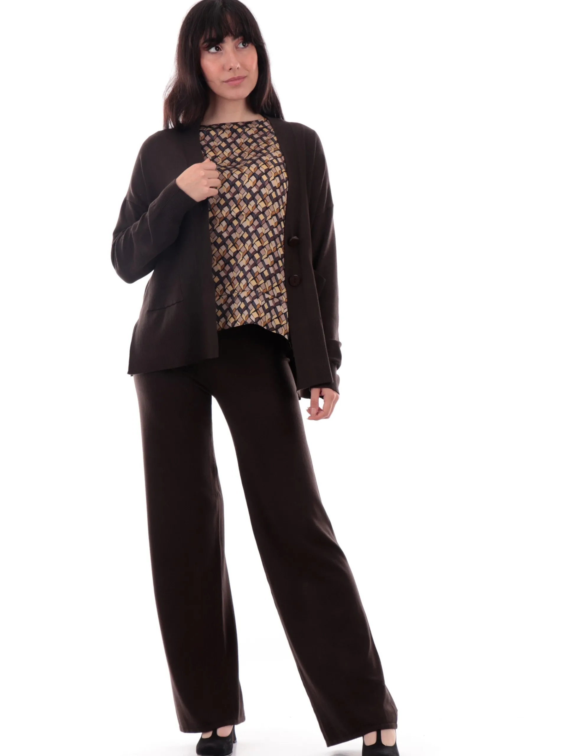 ANIS Maglie*Cardigan marrone da donna con bottoni 245W6025