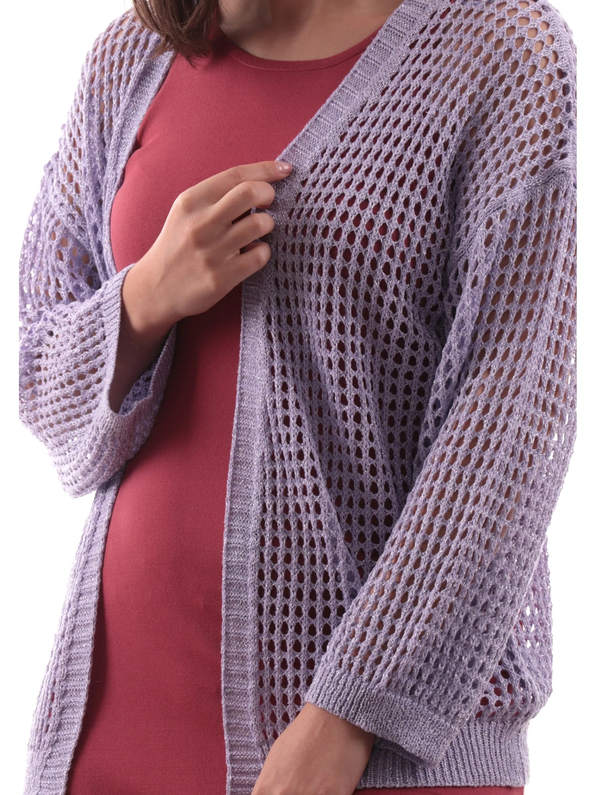 MOLLYBRACKEN Maglie*Cardigan donna Molly bucherellato viola vestibilità morbida LA1711DP