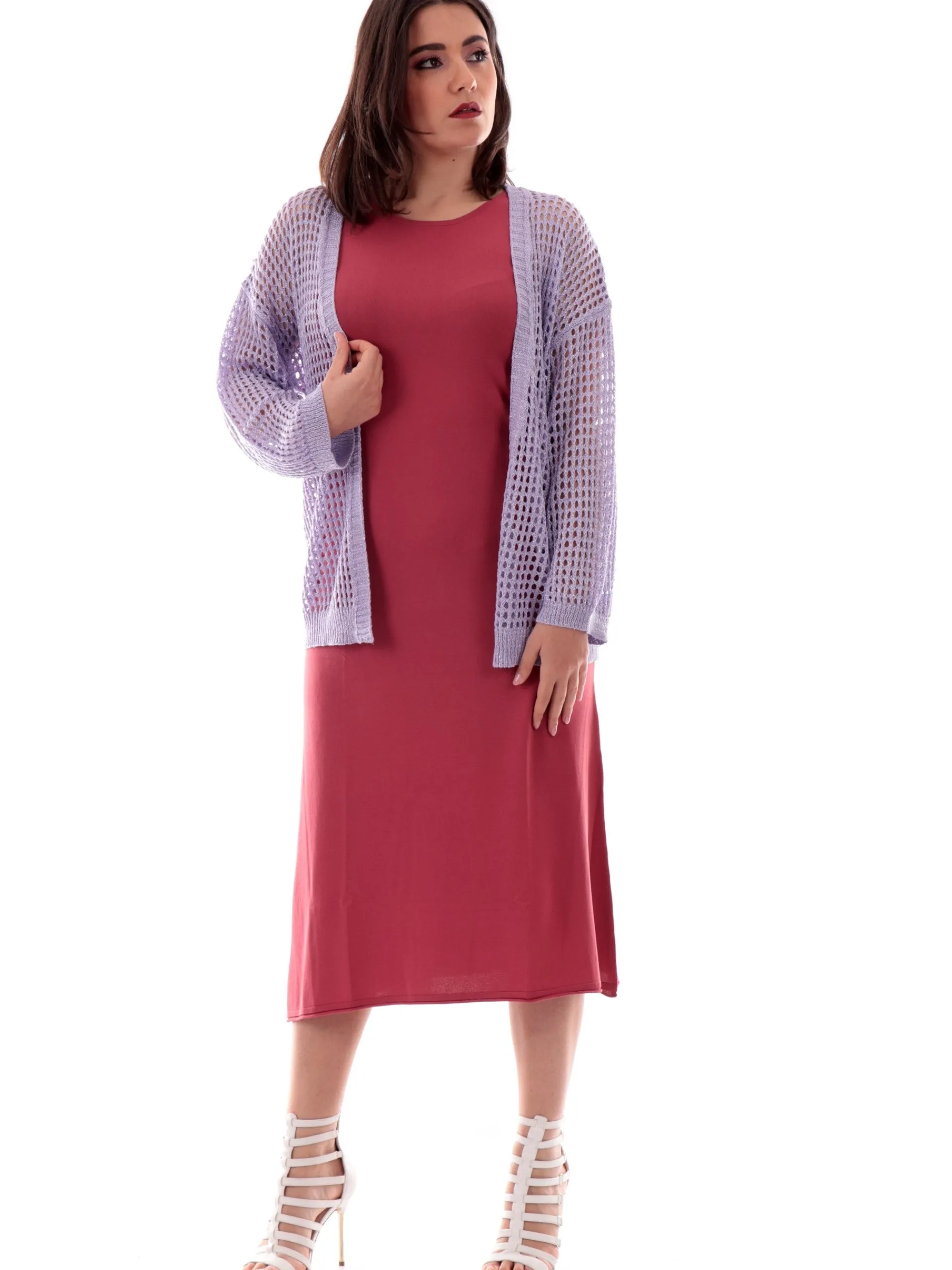 MOLLYBRACKEN Maglie*Cardigan donna Molly bucherellato viola vestibilità morbida LA1711DP
