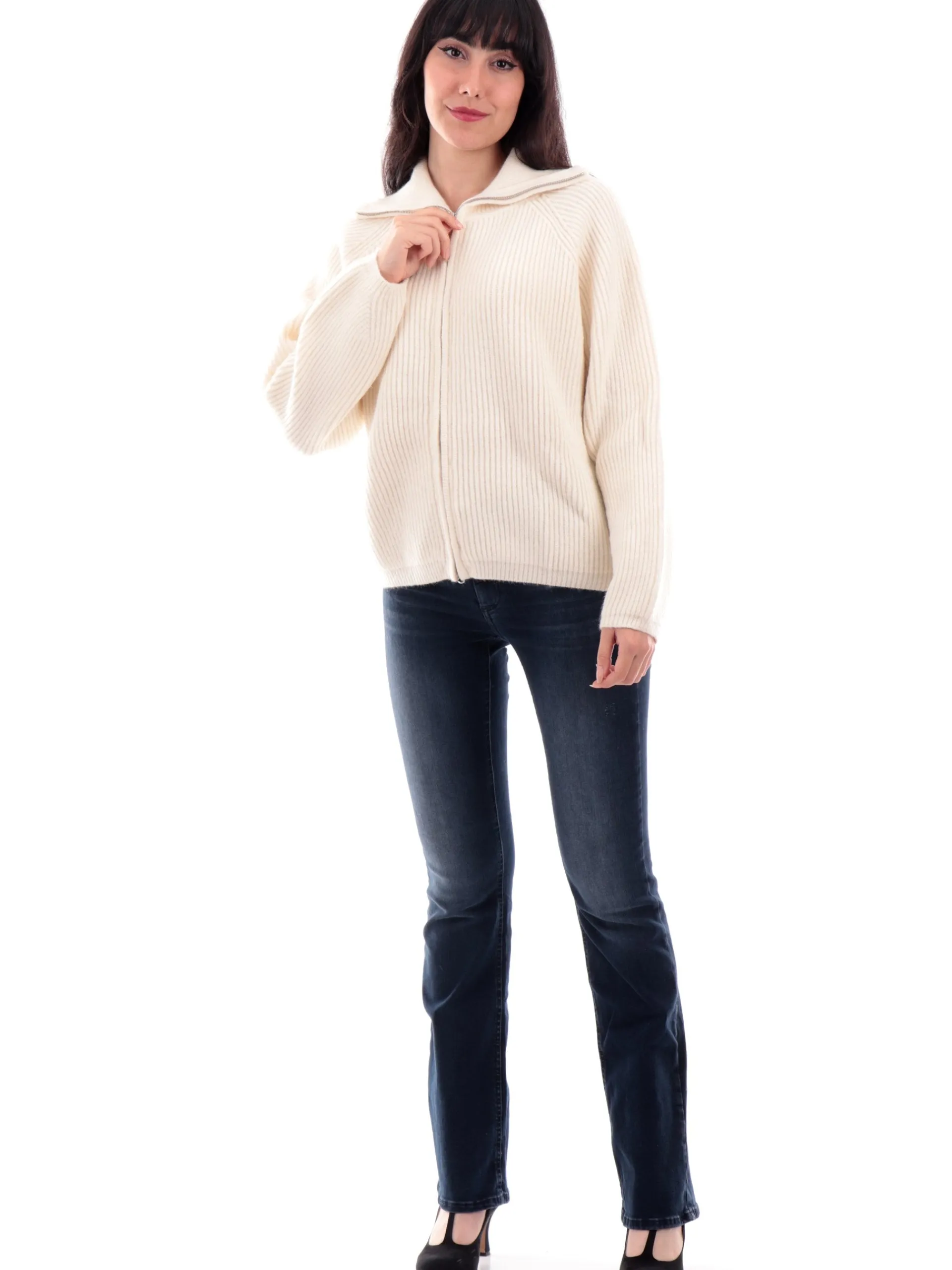 MOLLYBRACKEN Maglie*Cardigan full zip Molly Bracken bianco da donna collo alto LALF154CH
