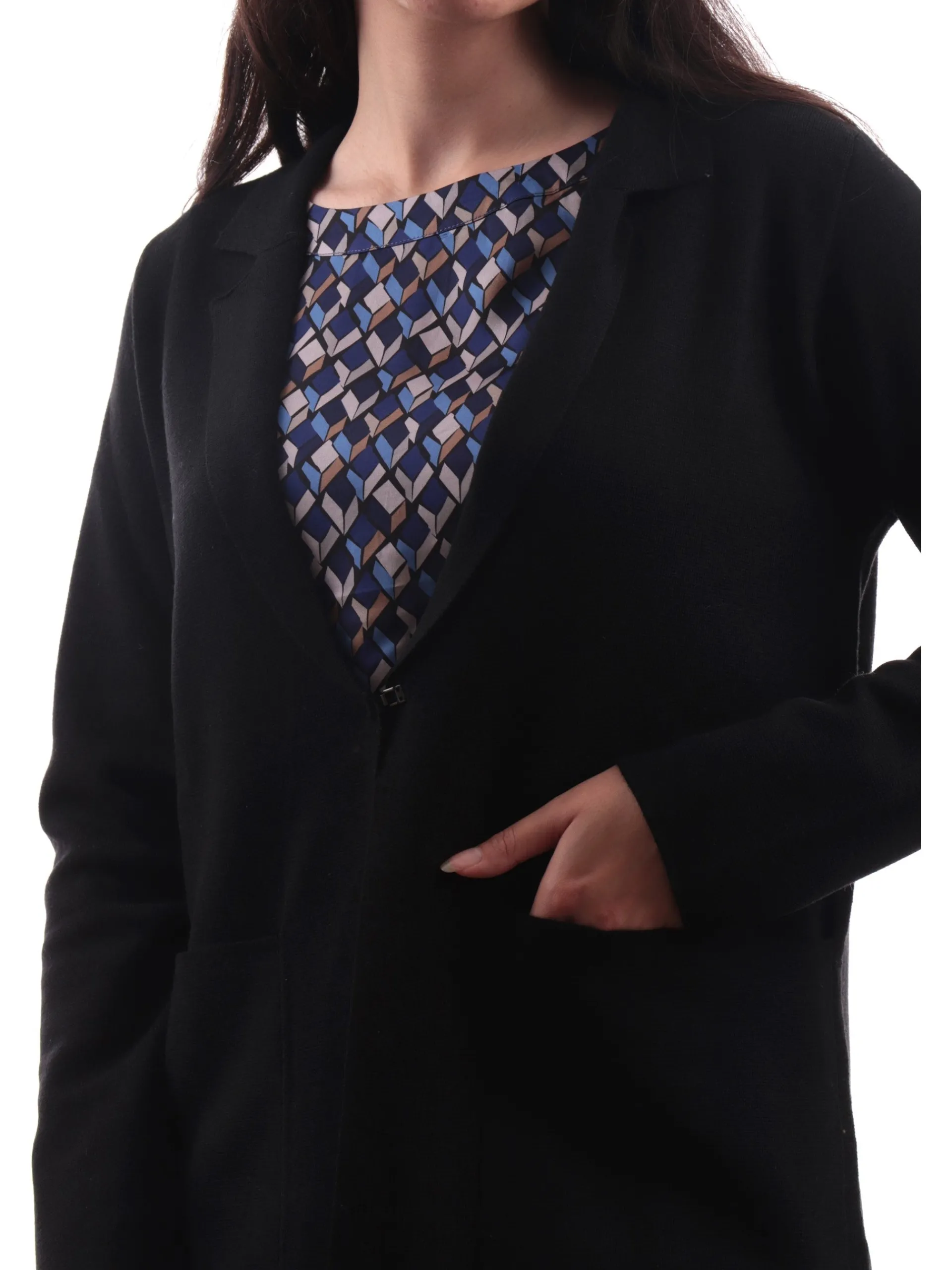 ANIS Maglie*Cardigan lungo nero da donna maniche lunghe 245W1307
