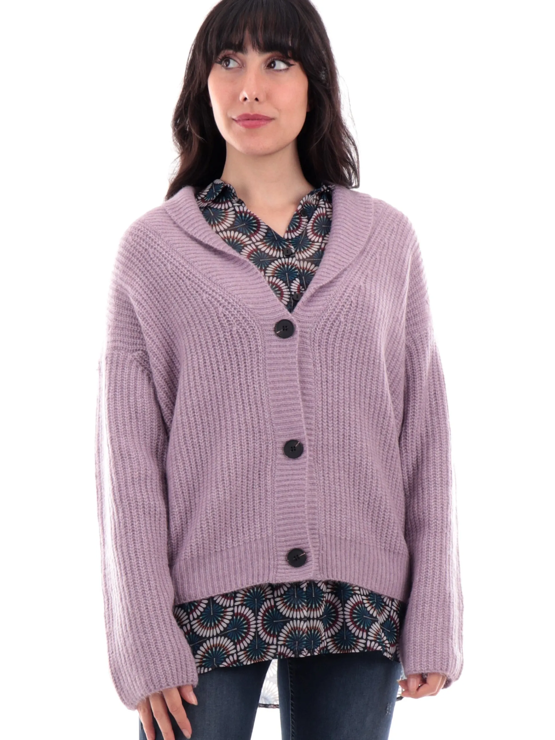 MOLLYBRACKEN Maglie*Cardigan Molly Bracken con rever viola da donna scollo a V M143CN