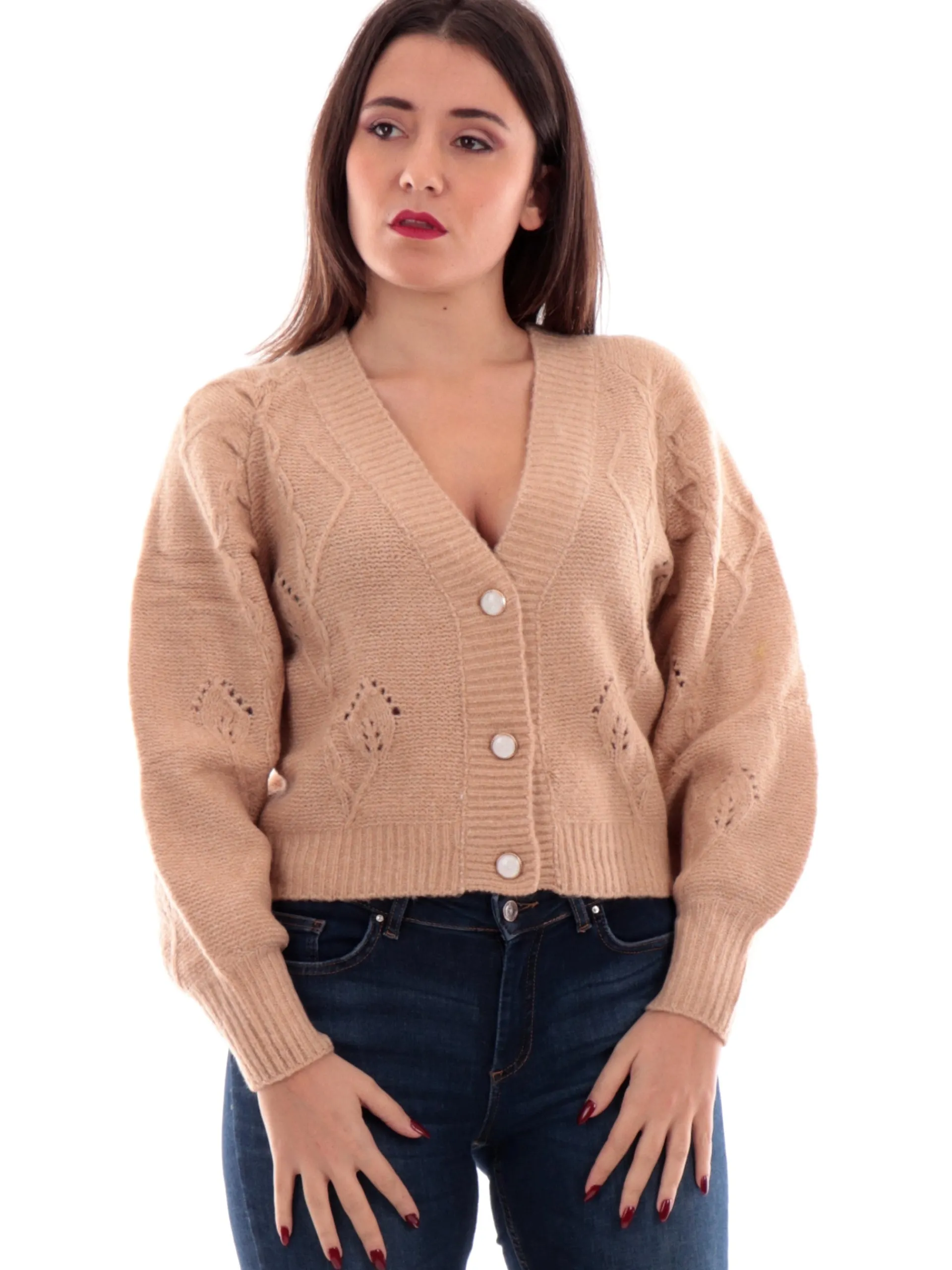 MOLLYBRACKEN Maglie*Cardigan Molly Bracken scollo a V beige da donna LA831ACN