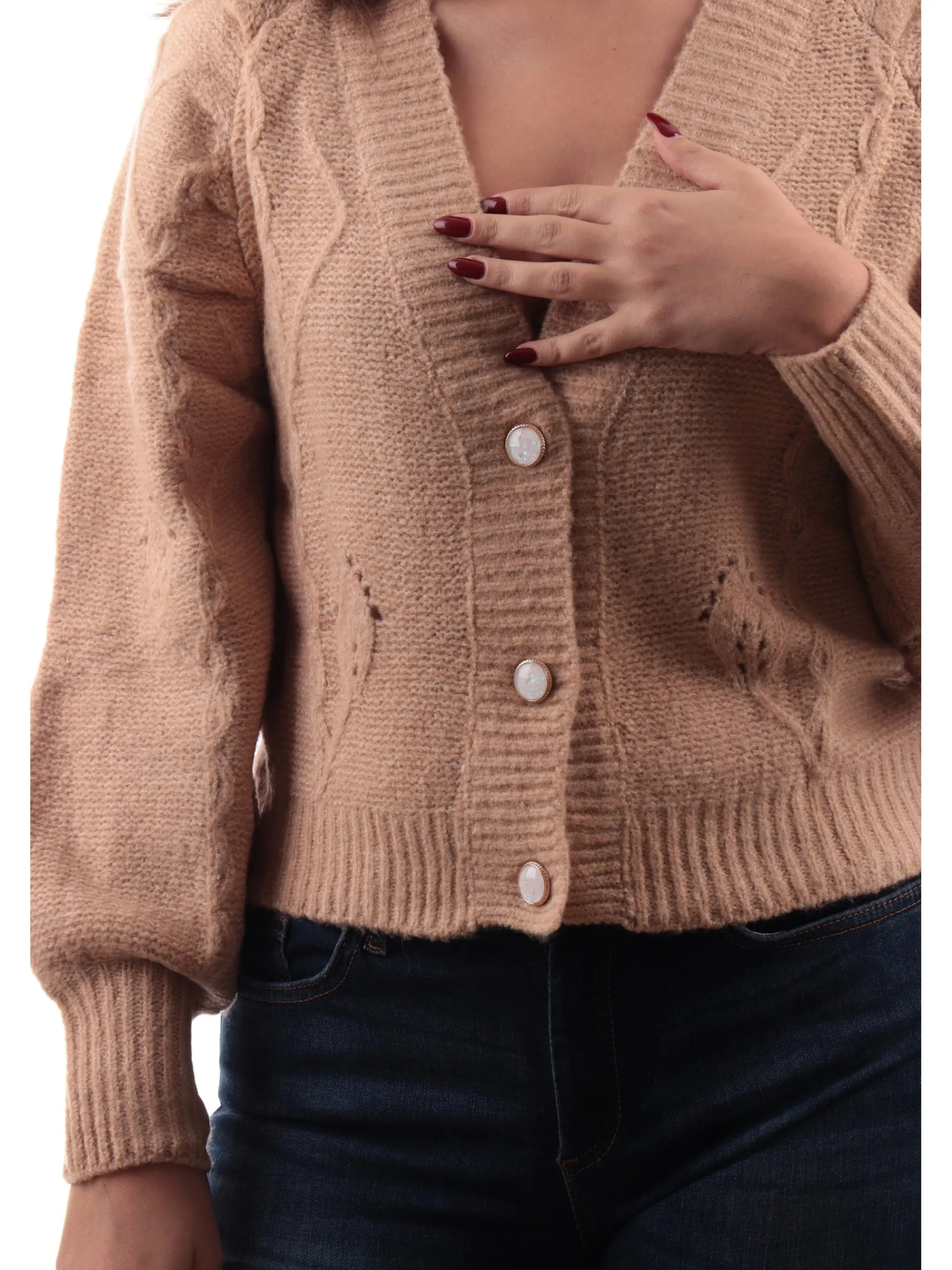 MOLLYBRACKEN Maglie*Cardigan Molly Bracken scollo a V beige da donna LA831ACN