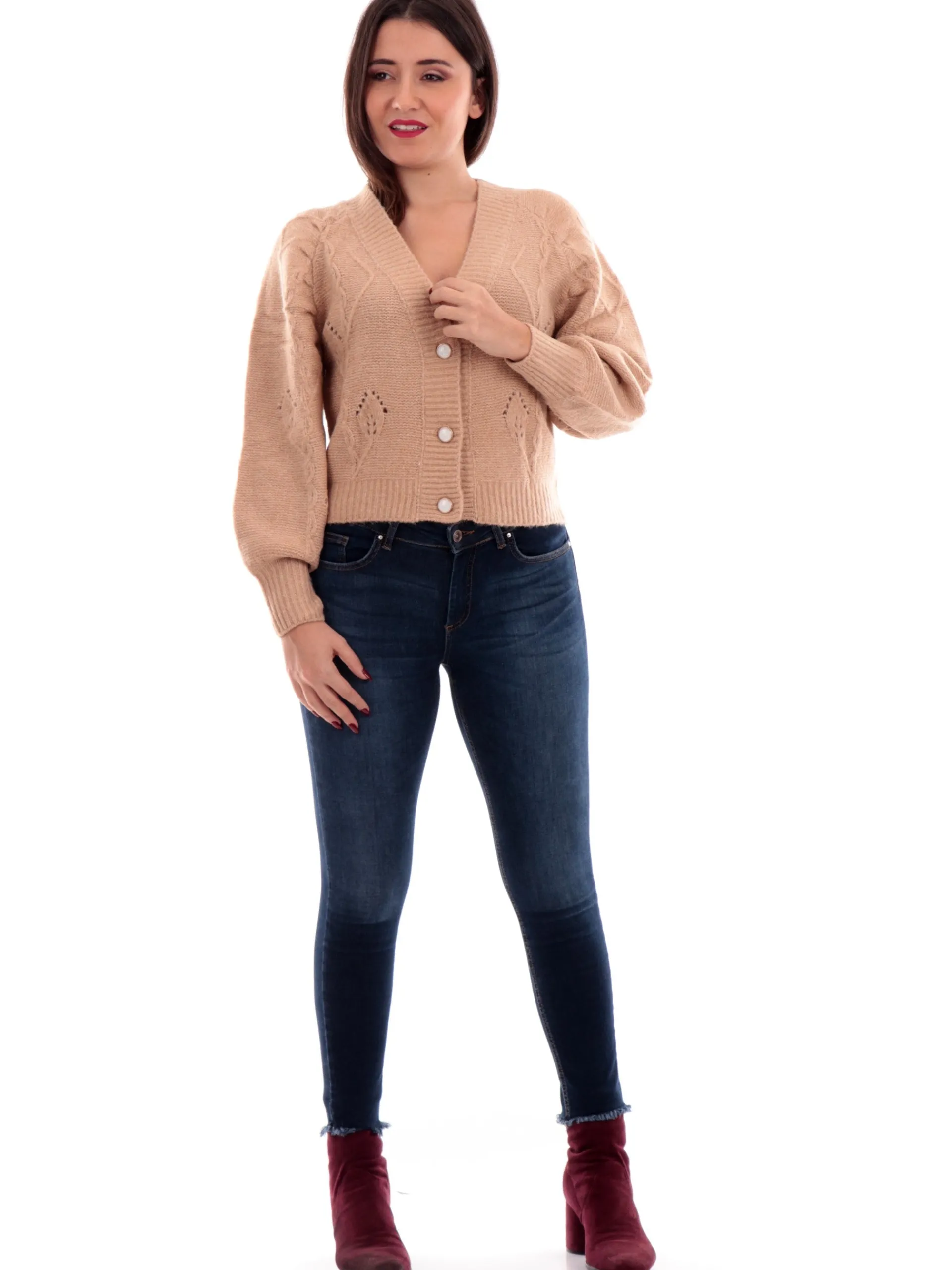 MOLLYBRACKEN Maglie*Cardigan Molly Bracken scollo a V beige da donna LA831ACN
