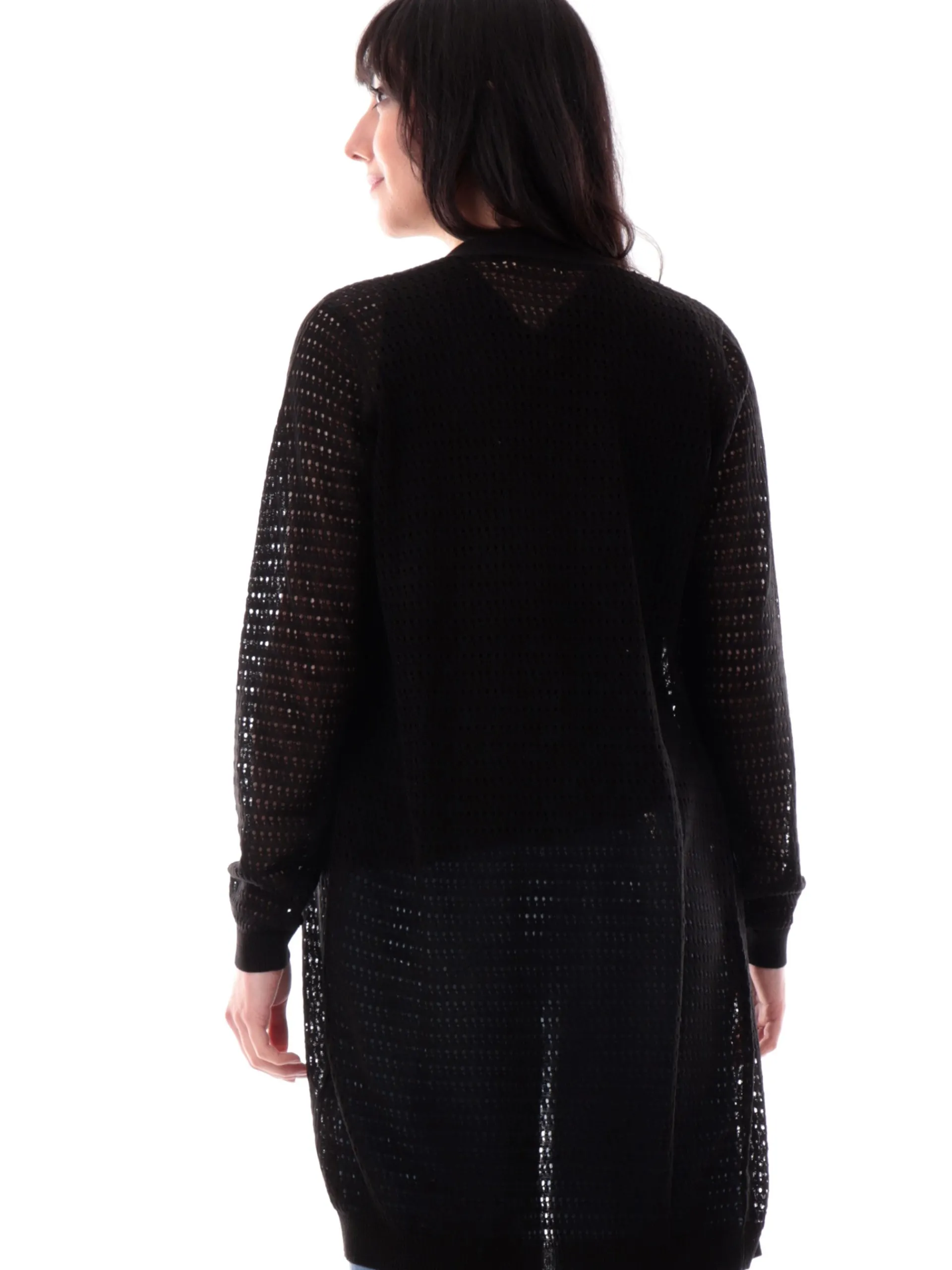 YES ZEE Maglie*Cardigan Nero lungo traforato in filo M439HF000801