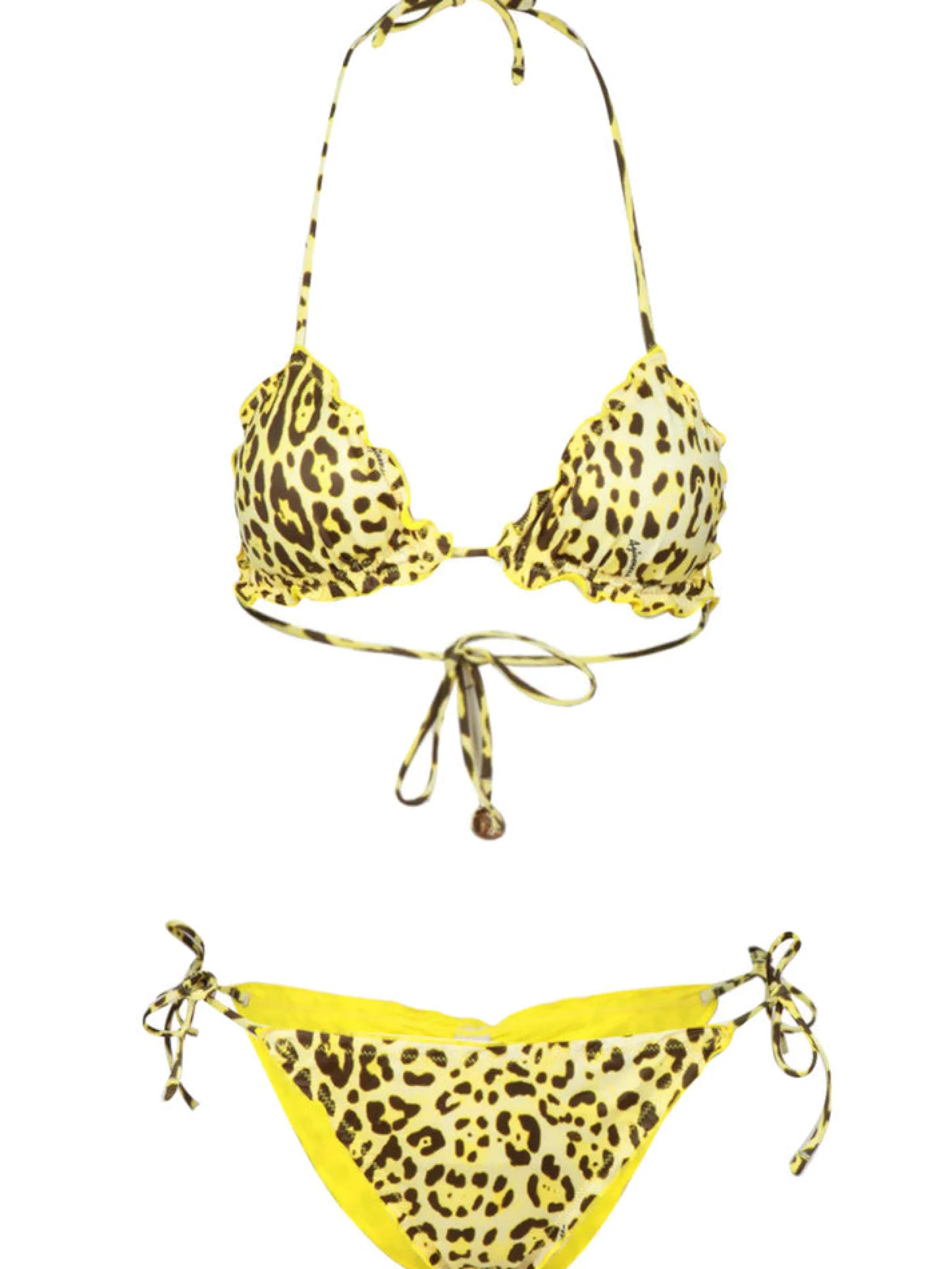 4GIVENESS Bikini*Costume donna leopardato giallo brasiliana triangolo imbottito con laccetti FGBW3734