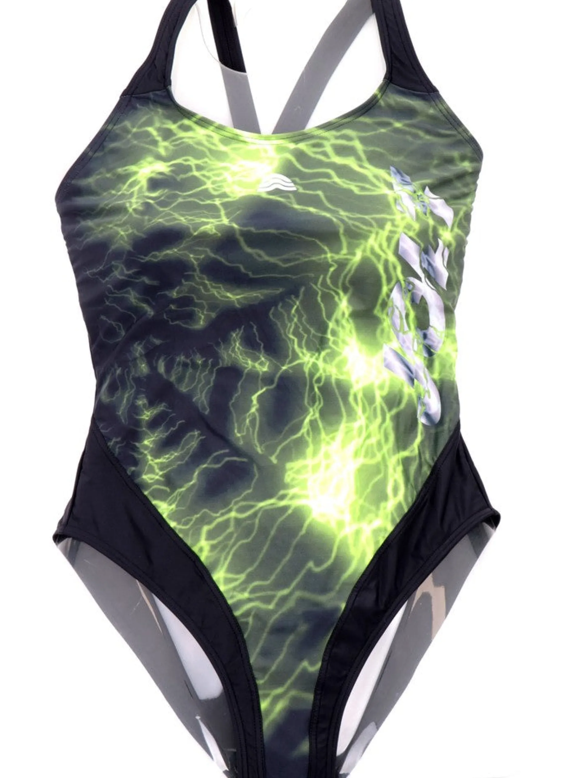 AQUARAPID Costumi*Costume intero nero con fulmini verdi da donna ALJOY