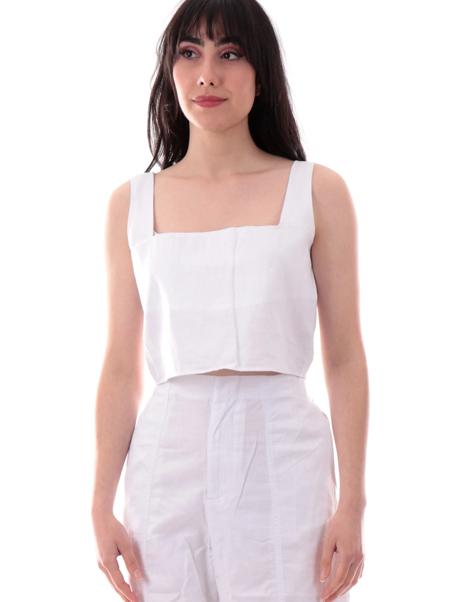 CALVIN KLEIN Maglie*Crop Top bianco da donna in lino J20J225347YAA
