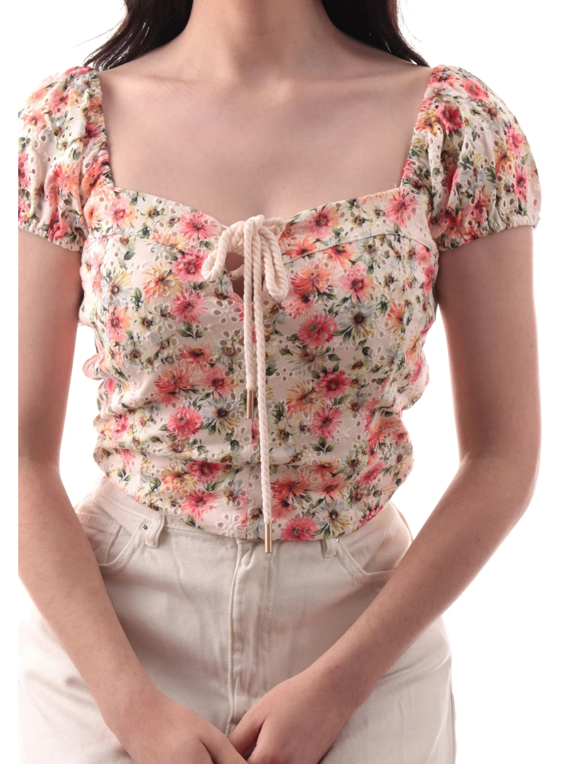 GUESS Maglie*Crop Top a fiori da donna sangallo bustier corsetto Eliane a fiori W5GP13KCVA1