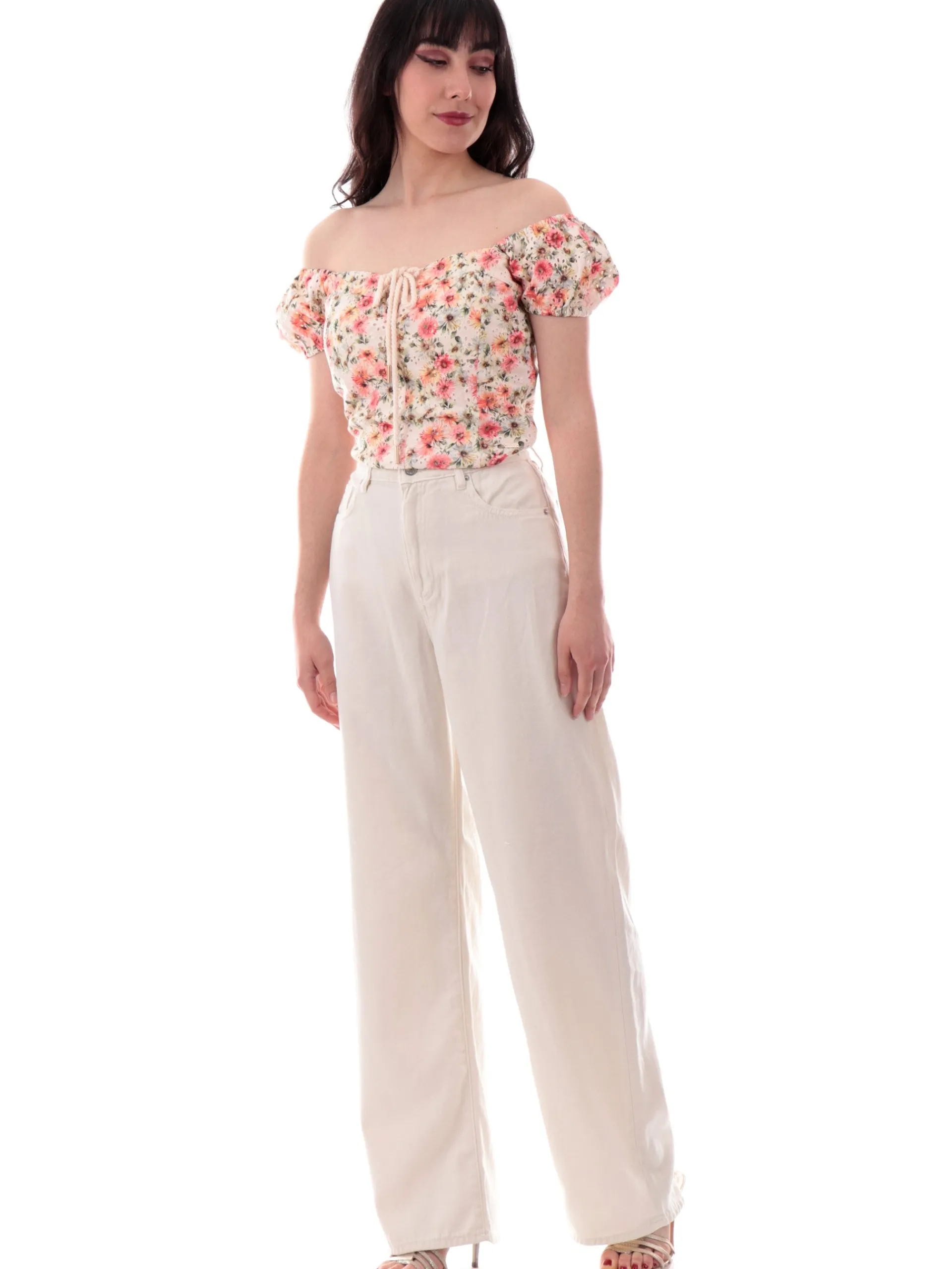 GUESS Maglie*Crop Top a fiori da donna sangallo bustier corsetto Eliane a fiori W5GP13KCVA1