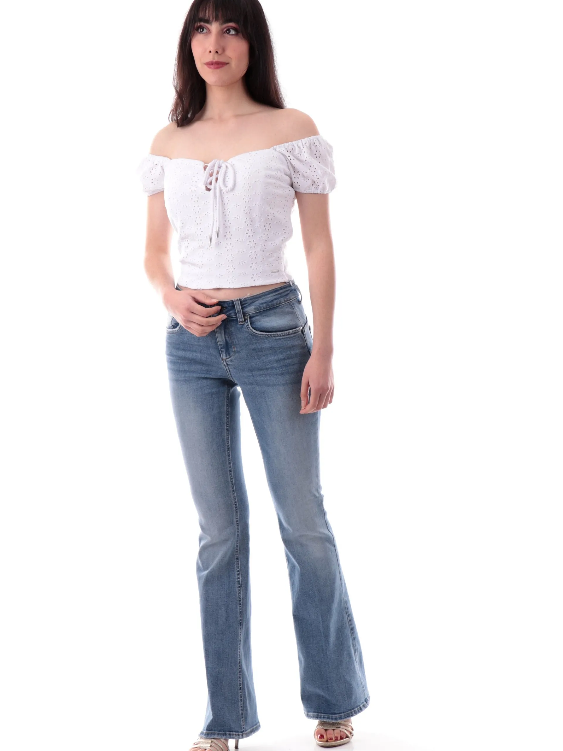 GUESS Maglie*Crop Top Bianco da donna sangallo bustier corsetto Eliane W5GP13KCVA1