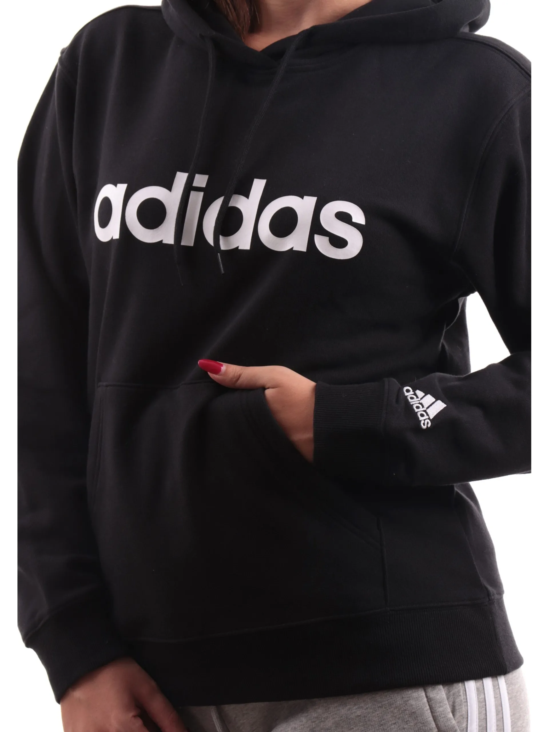 ADIDAS EQUIPMENT Felpe*Felpa Adidas Nera da Donna con cappuccio e scritta bianca IC4426