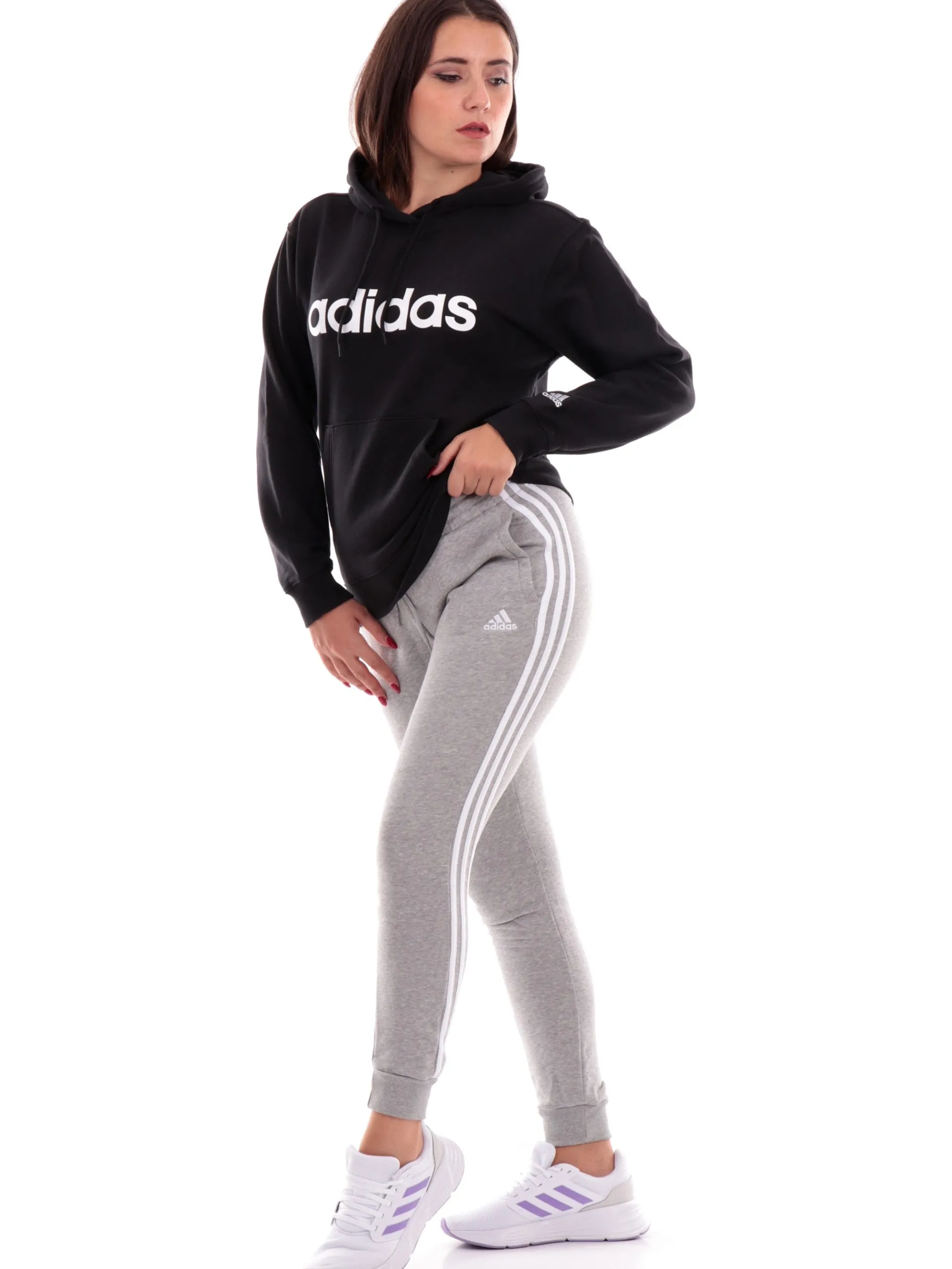 ADIDAS EQUIPMENT Felpe*Felpa Adidas Nera da Donna con cappuccio e scritta bianca IC4426