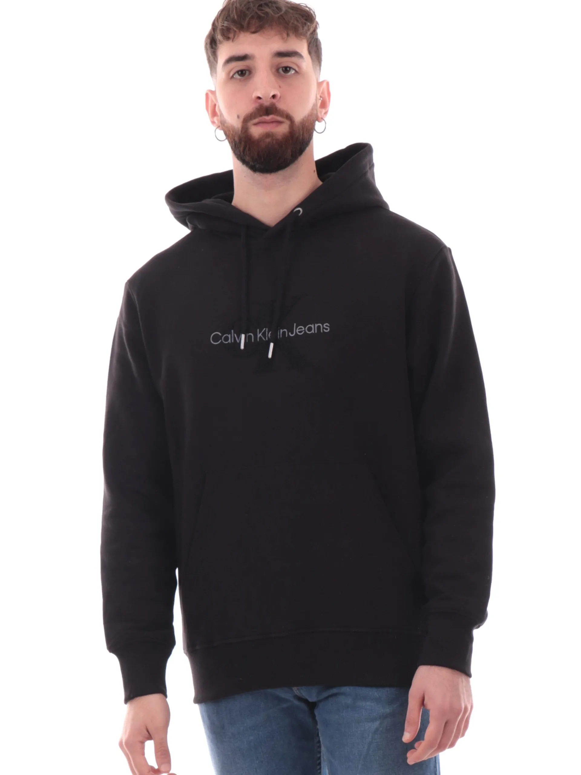 CALVIN KLEIN Felpe*Felpa nera Chenille Monologo da uomo con ricamo J30J326637