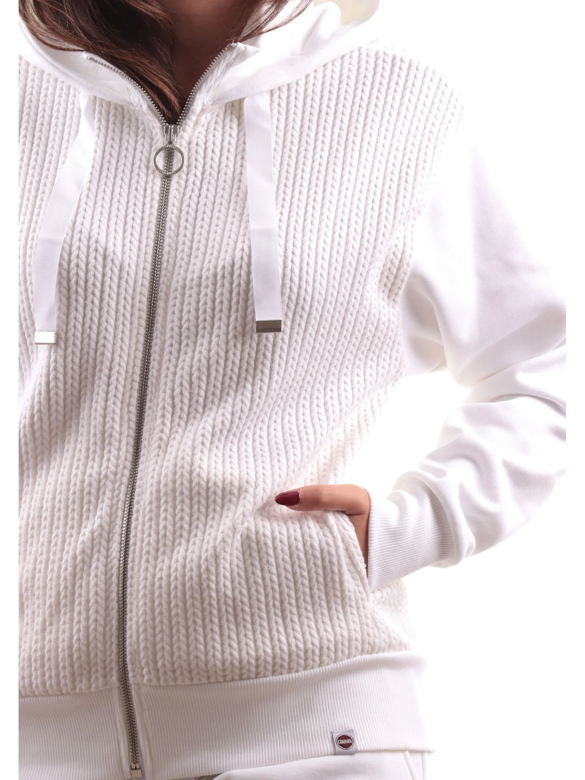 COLMAR Felpe*Felpa bianca da donna full zip con cappuccio 92676YO