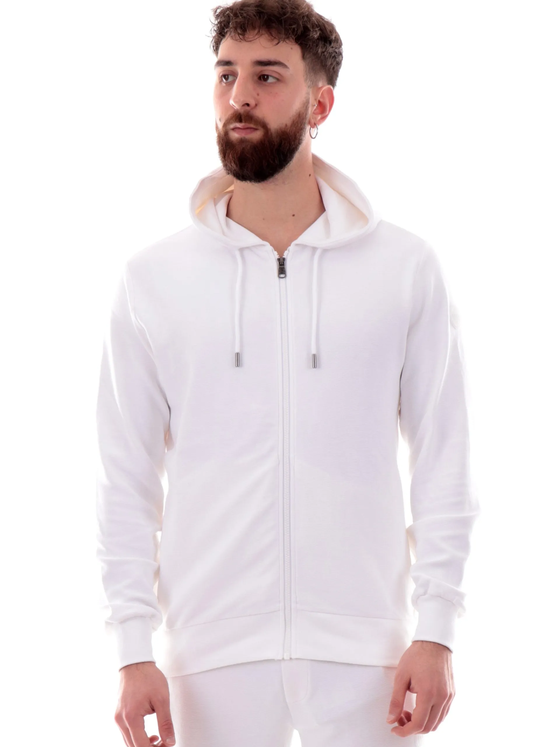 COLMAR Felpe*Felpa bianca full zip con cappuccio da uomo patch gommato 6154R1XL