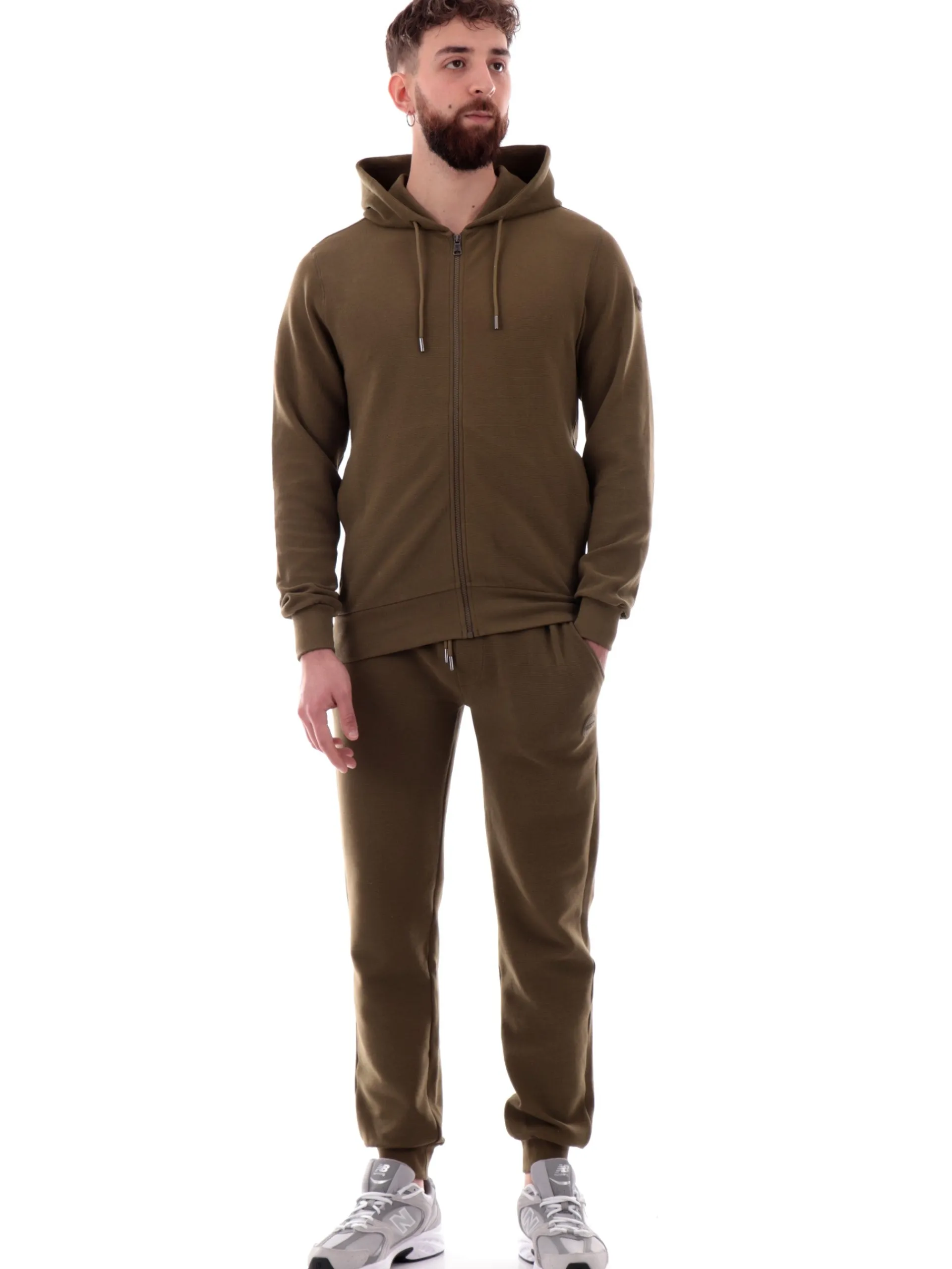 COLMAR Felpe*Felpa verde militare full zip con cappuccio da uomo patch gommato 6154R1XL