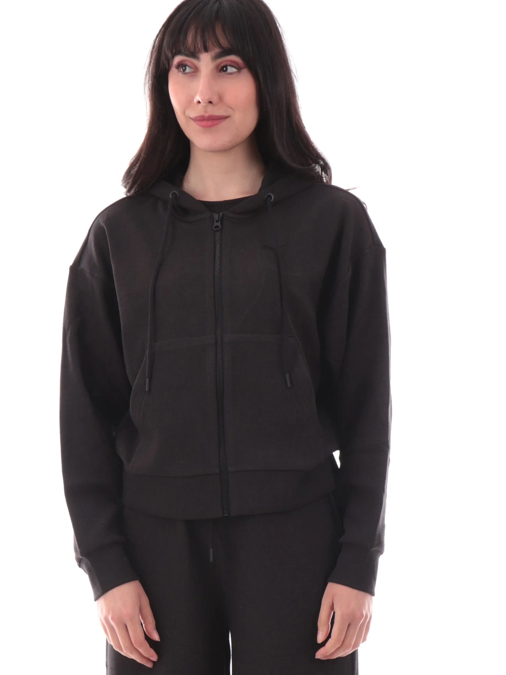 PUMA Felpe*Felpa crop nera da donna nido d'ape full zip con cappuccio 685056