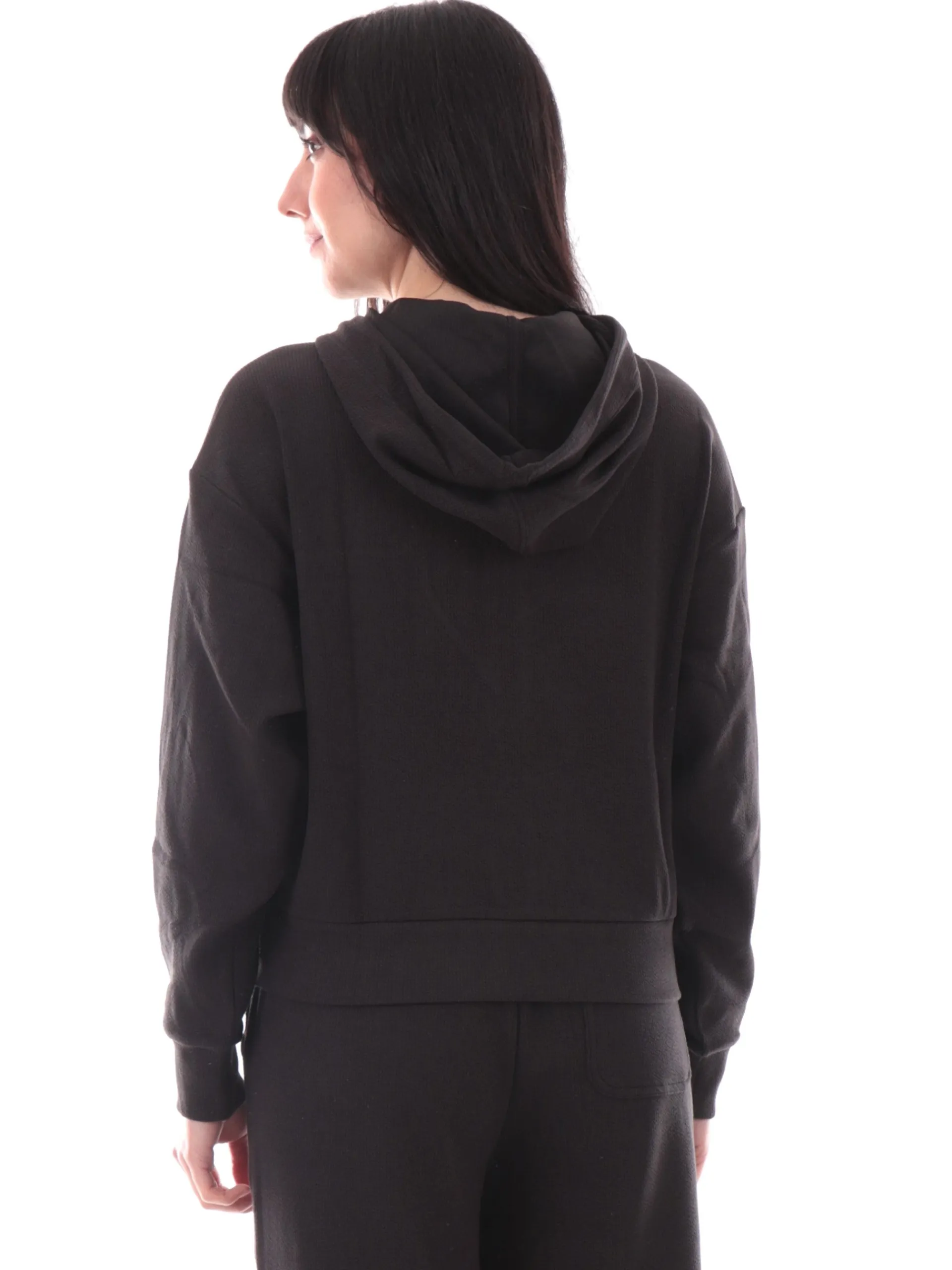 PUMA Felpe*Felpa crop nera da donna nido d'ape full zip con cappuccio 685056