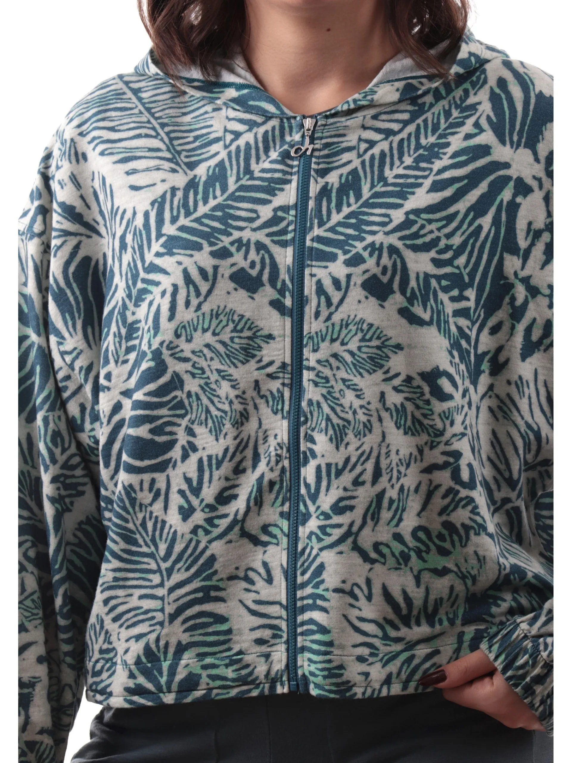DEHA Felpe*Felpa fantasia floreale azzurra da donna con cappuccio D2242037714