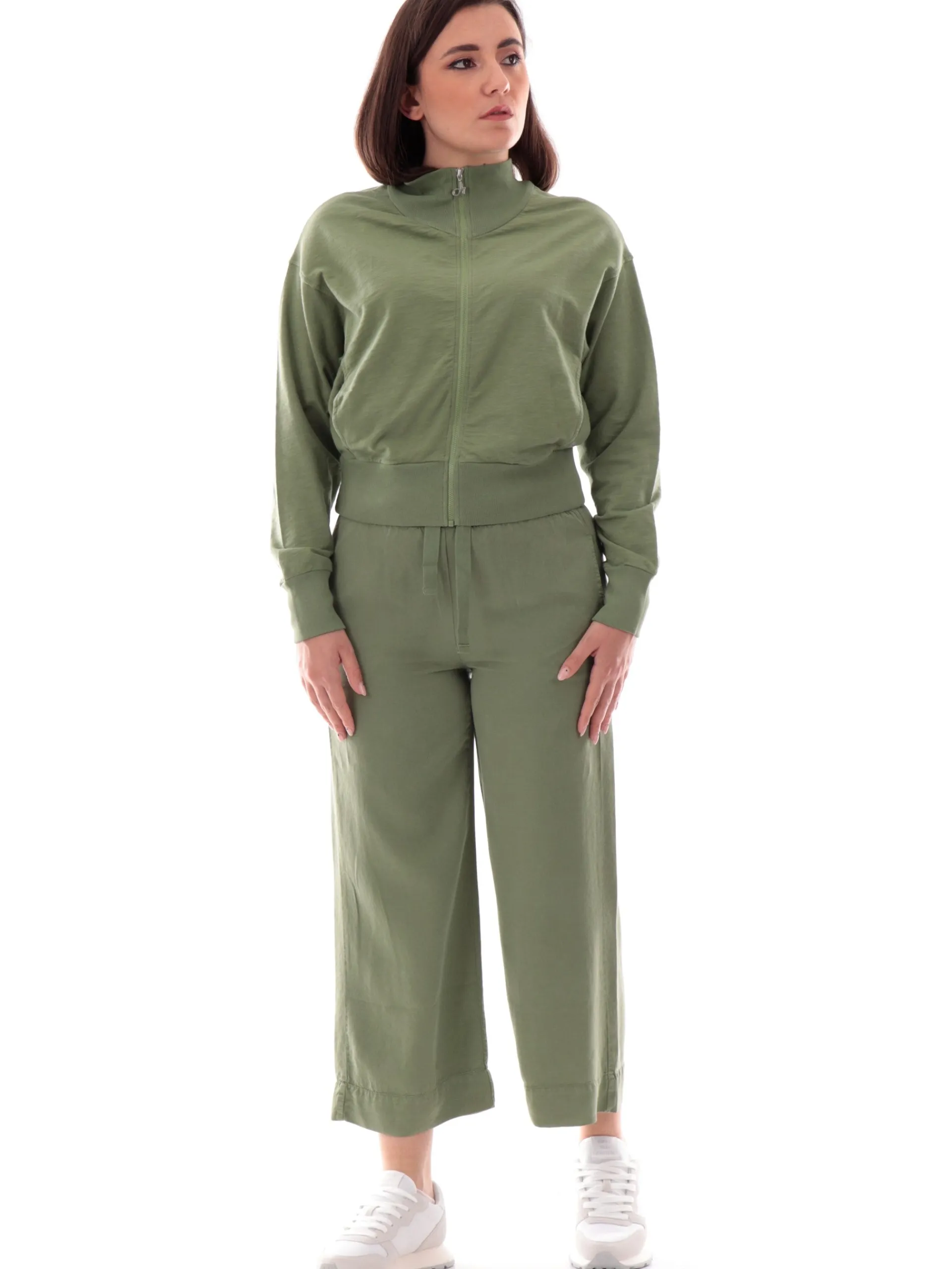 DEHA Felpe*Felpa verde da donna full zip crop D22332