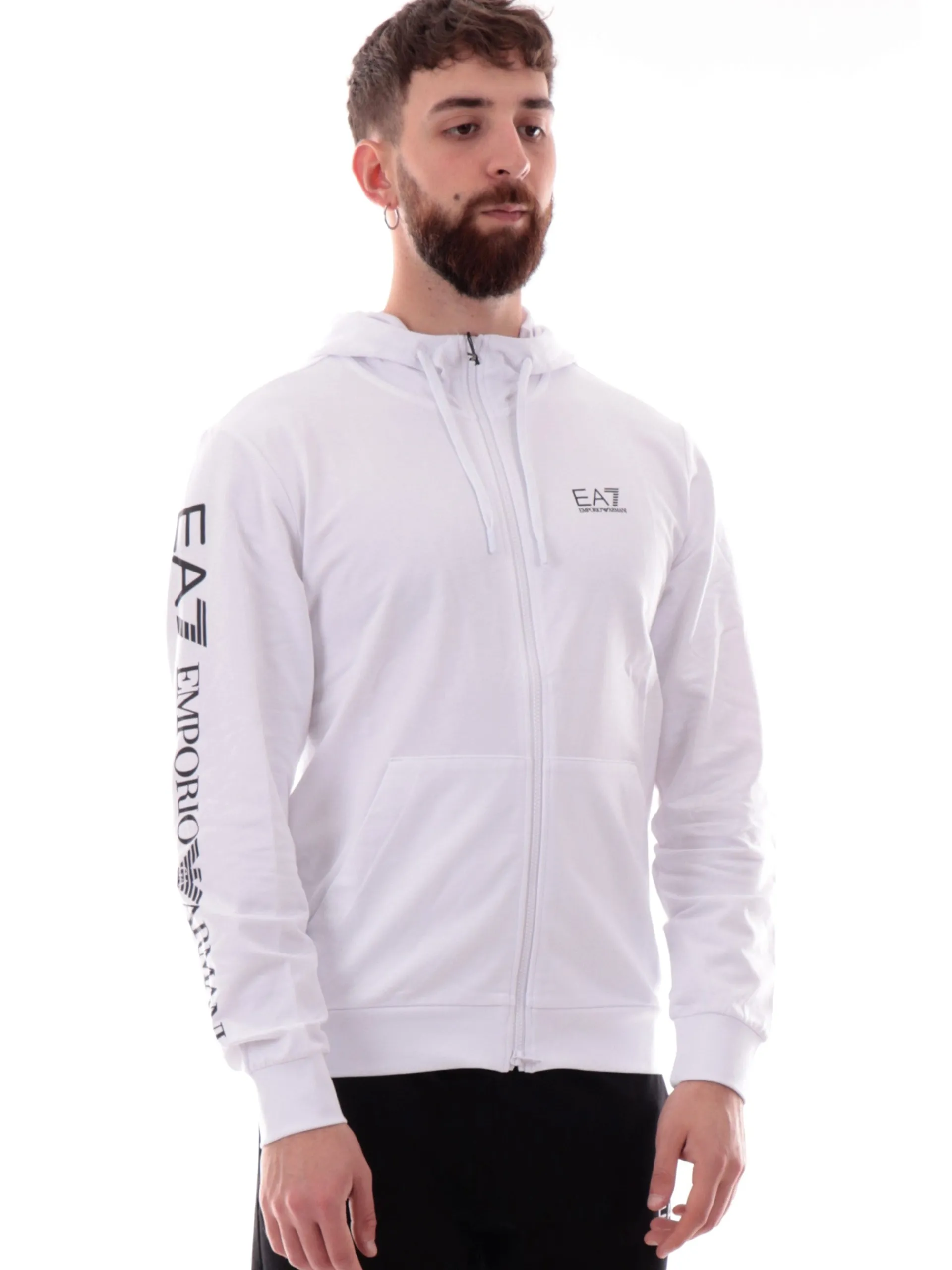 EMPORIO ARMANI 7 Felpe*Felpa Emporio Armani EA7 bianca da uomo full zip con cappuccio 7M000568AF13512 M0003