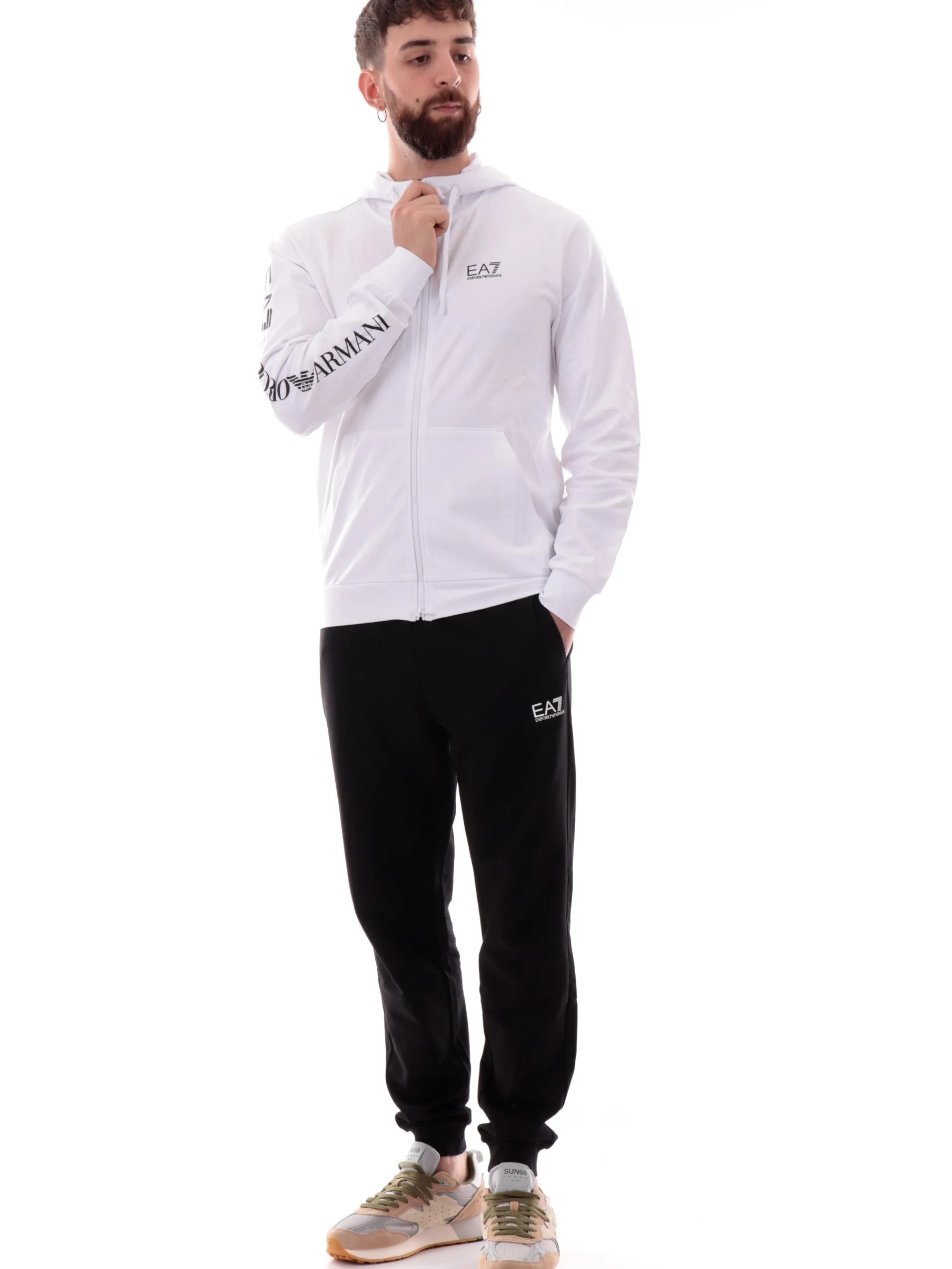 EMPORIO ARMANI 7 Felpe*Felpa Emporio Armani EA7 bianca da uomo full zip con cappuccio 7M000568AF13512 M0003