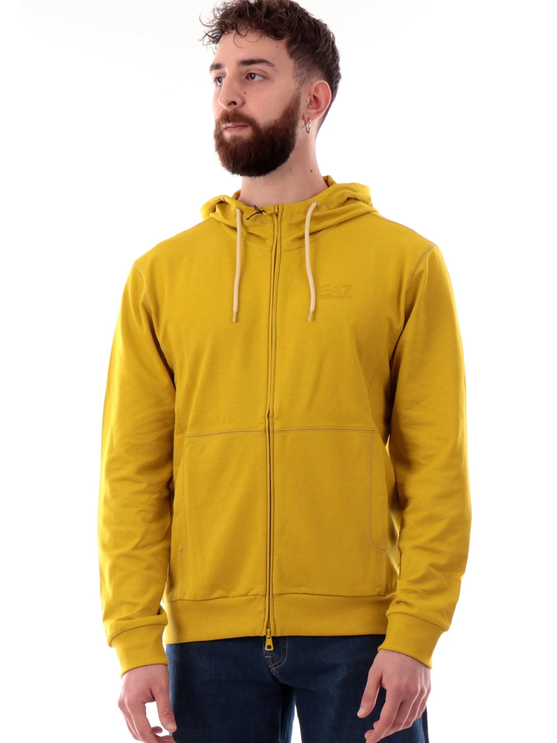 EMPORIO ARMANI 7 Felpe*Felpa Emporio Armani EA7 gialla da uomo full zip con cappuccio 7M000231AF13512