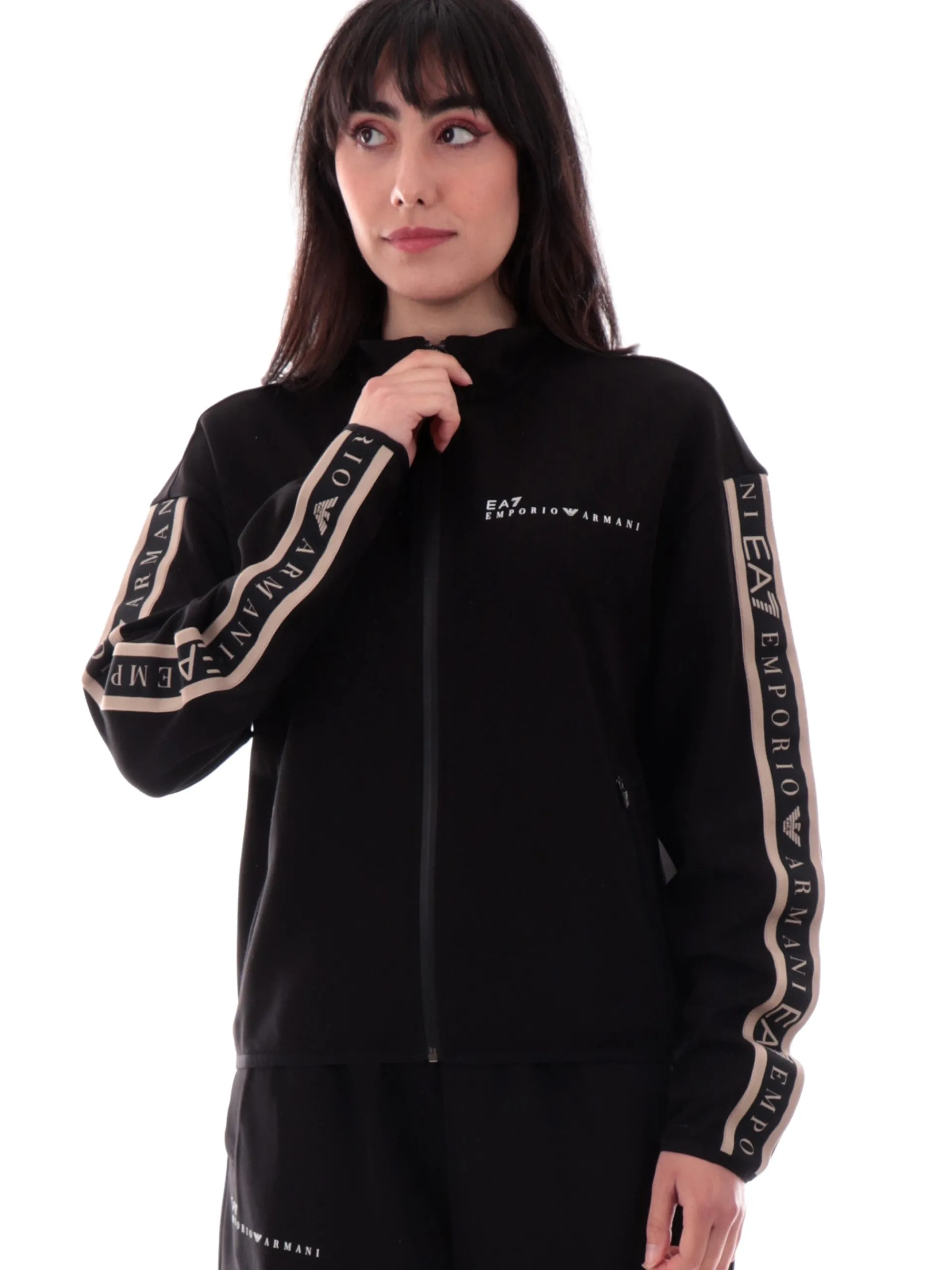 EMPORIO ARMANI 7 Felpe*Felpa Emporio Armani EA7 nera da donna full zip con bande logate 7W00275AF12501 UC001