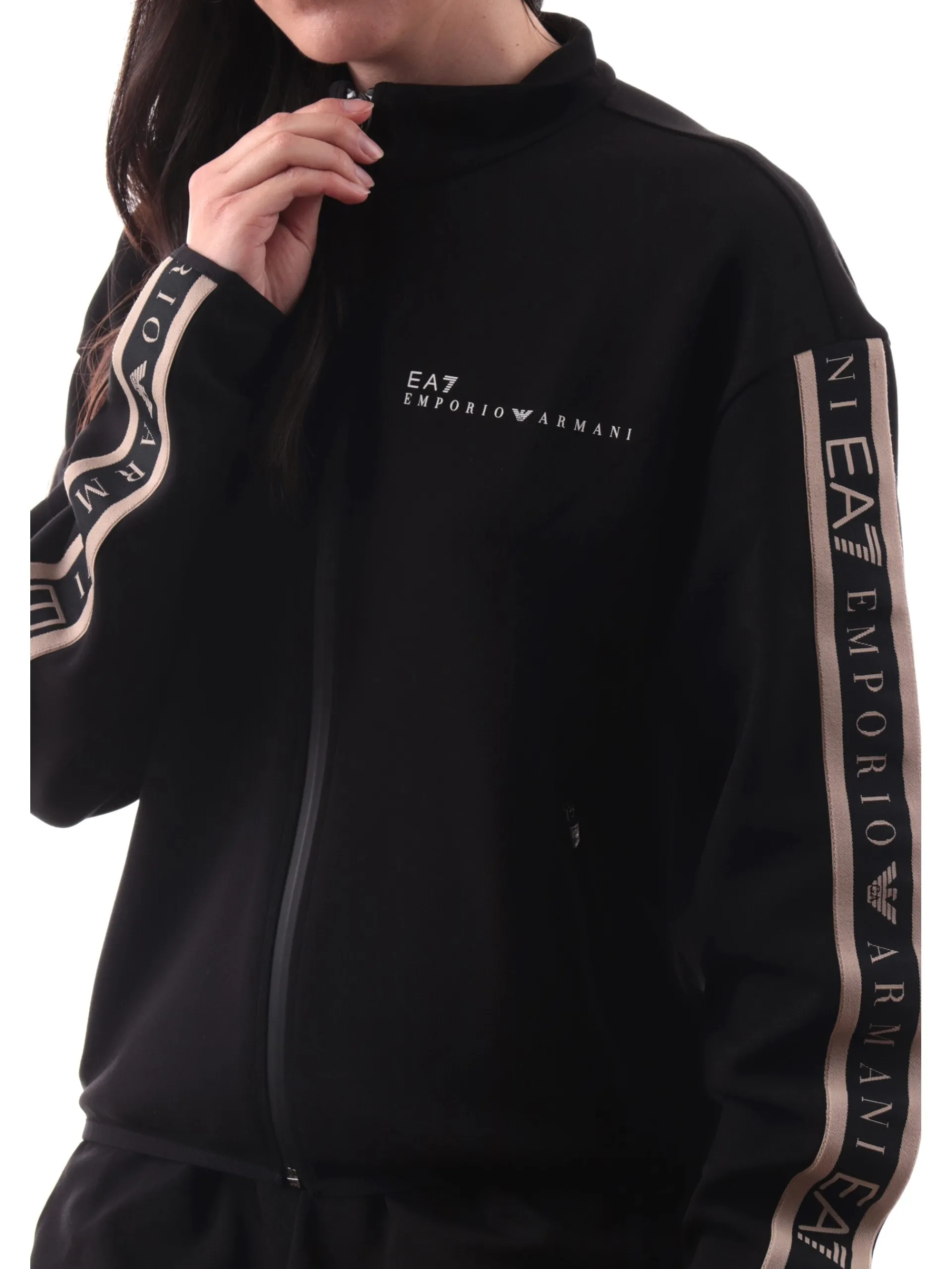 EMPORIO ARMANI 7 Felpe*Felpa Emporio Armani EA7 nera da donna full zip con bande logate 7W00275AF12501 UC001