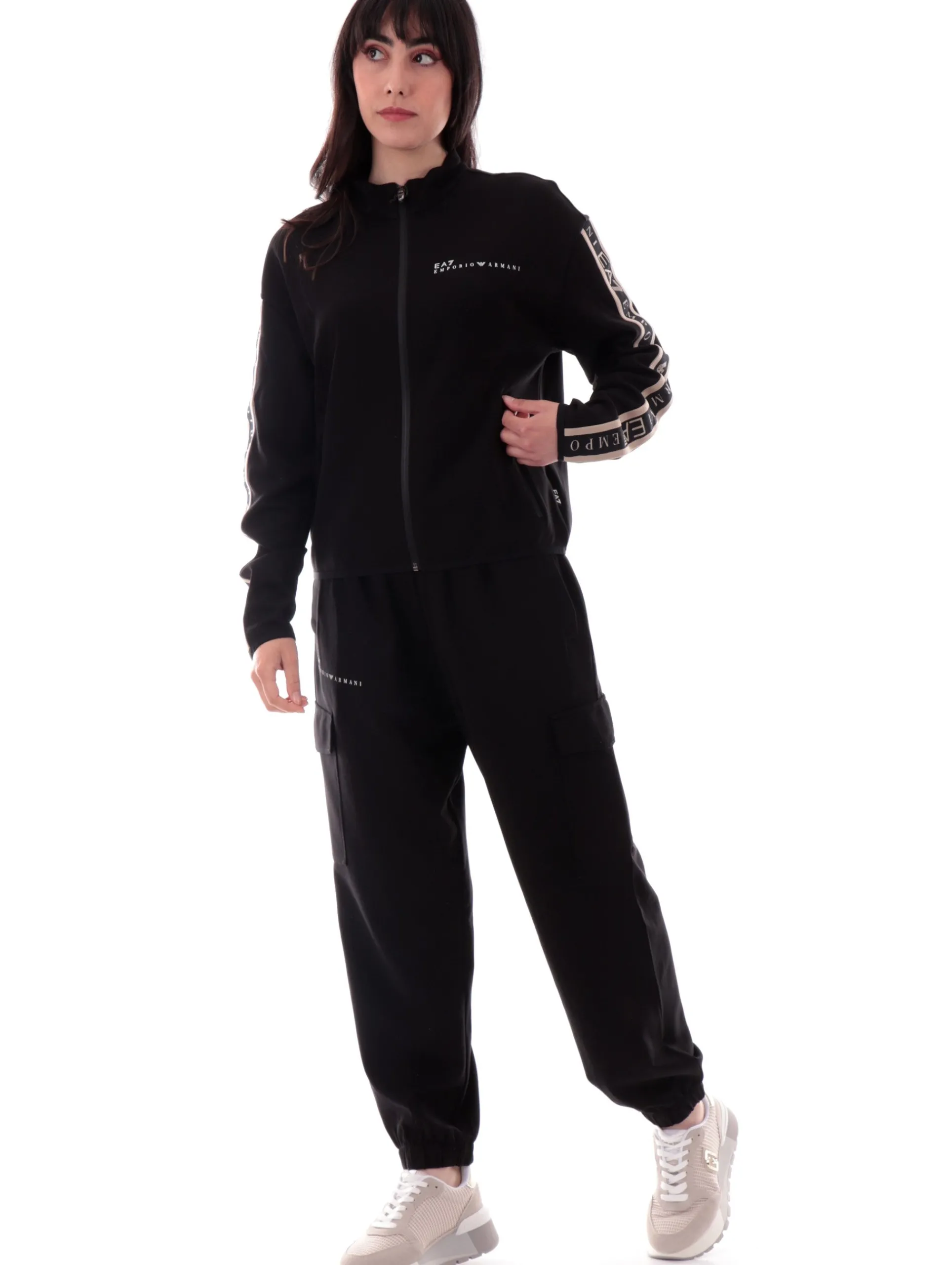 EMPORIO ARMANI 7 Felpe*Felpa Emporio Armani EA7 nera da donna full zip con bande logate 7W00275AF12501 UC001